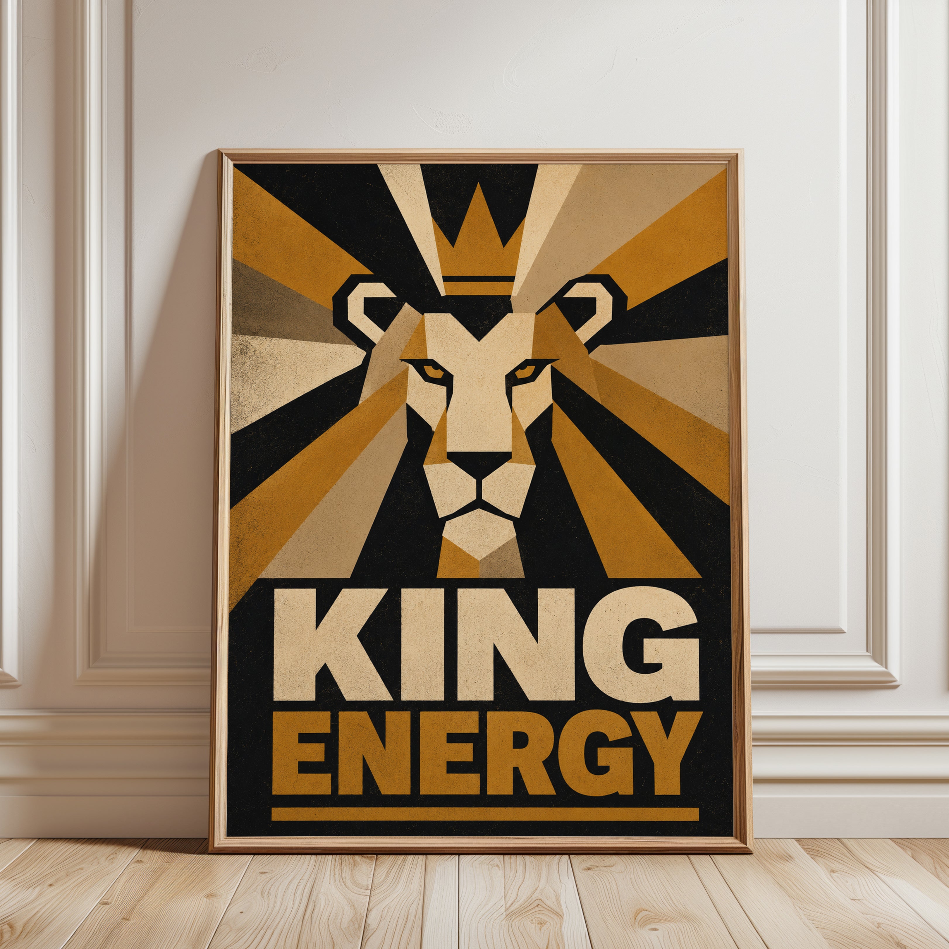 Lion Wall Art – Geometric Animal Print - framed detail