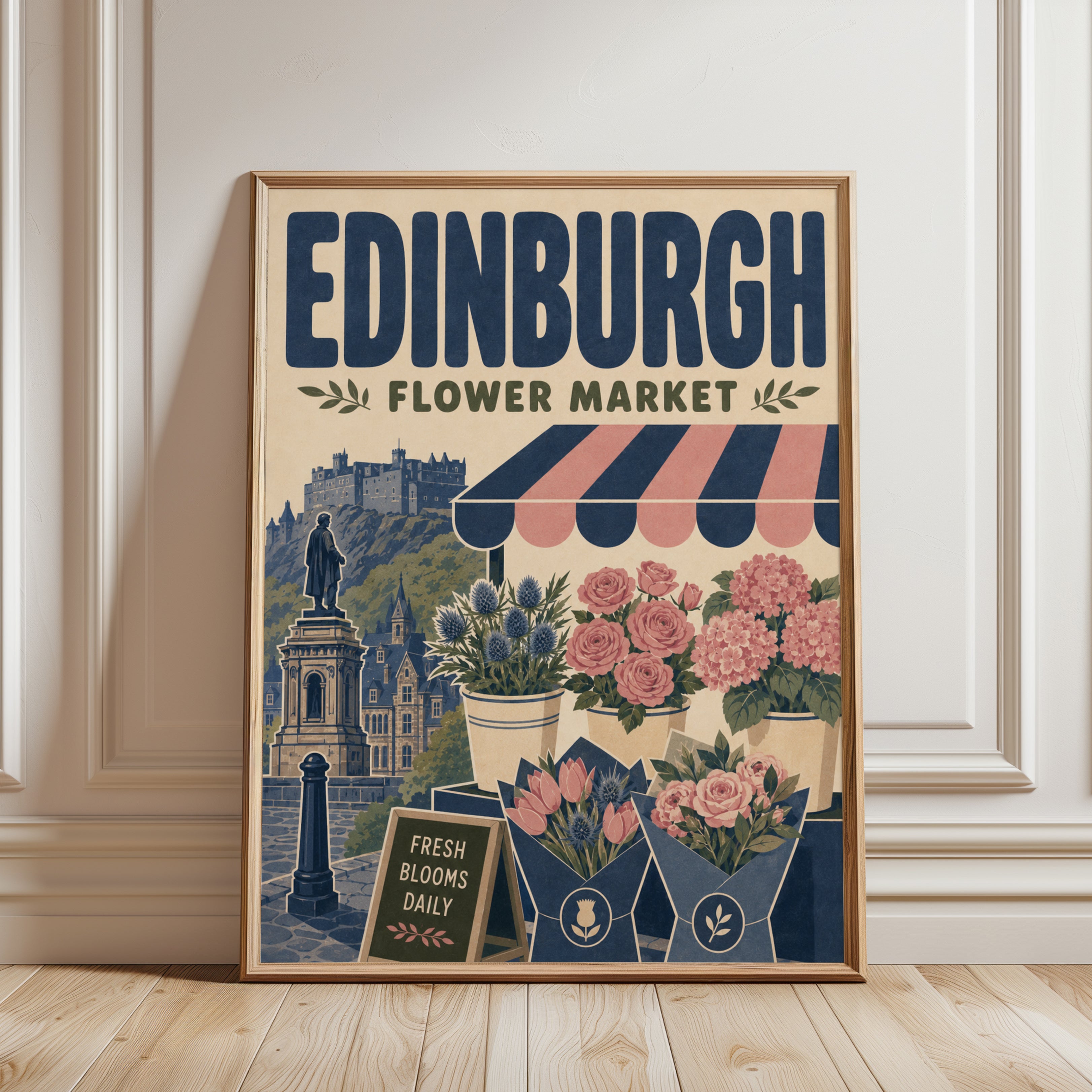 Edinburgh Flower Market Print - framed detail