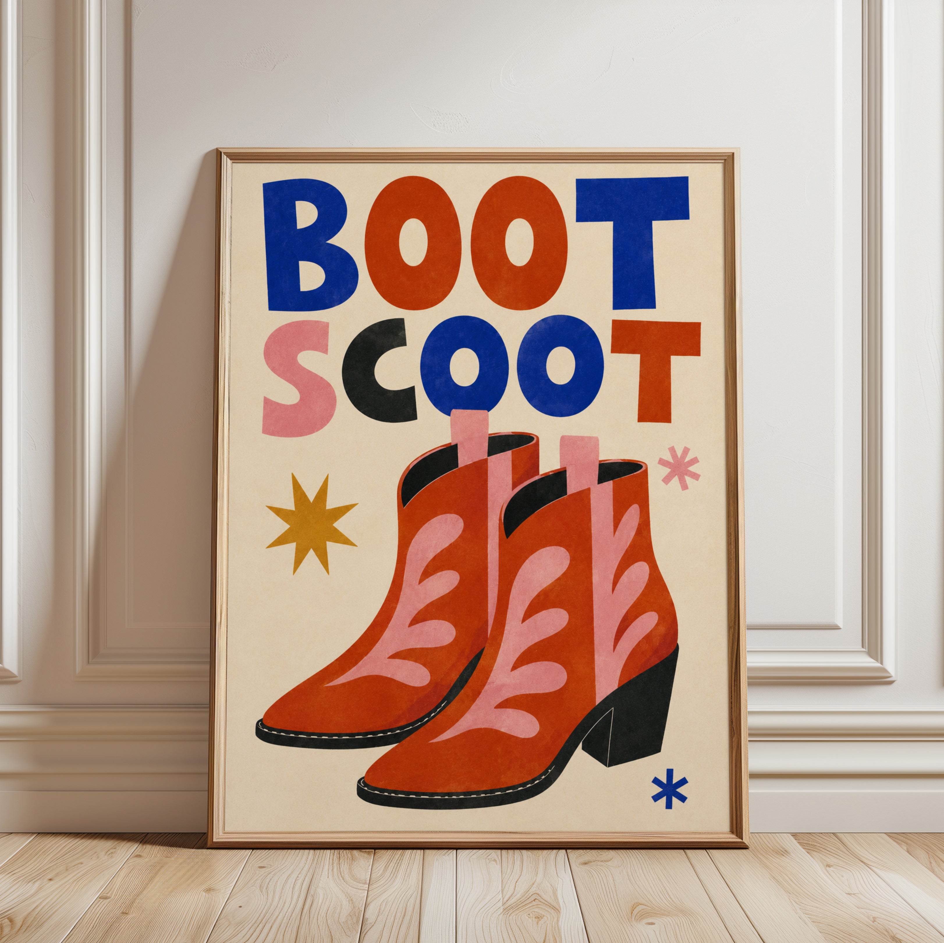 Boot Scoot Poster: Retro Cowboy Boots Typography Art Print - framed detail