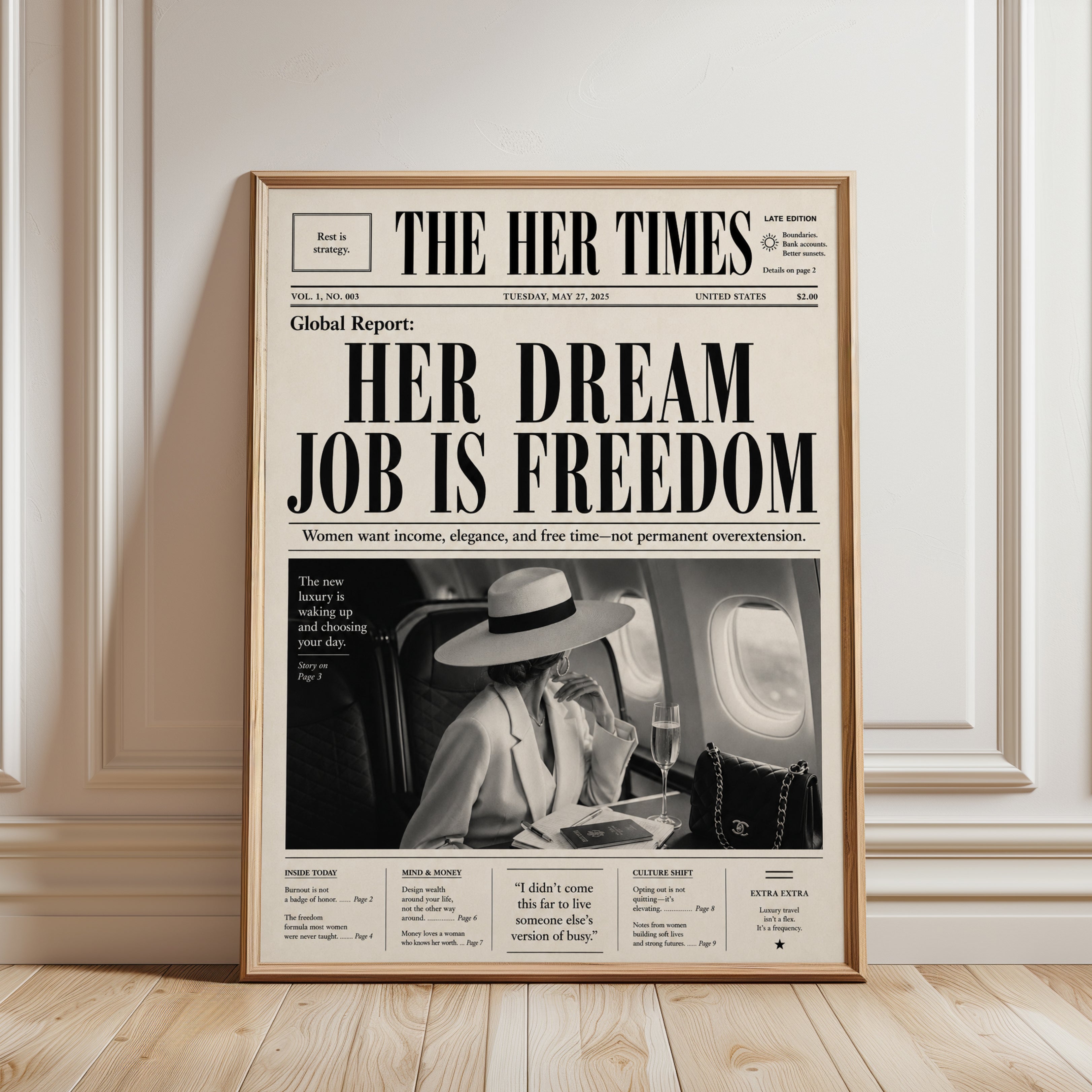Her Dream Job is Freedom Print - framed detail