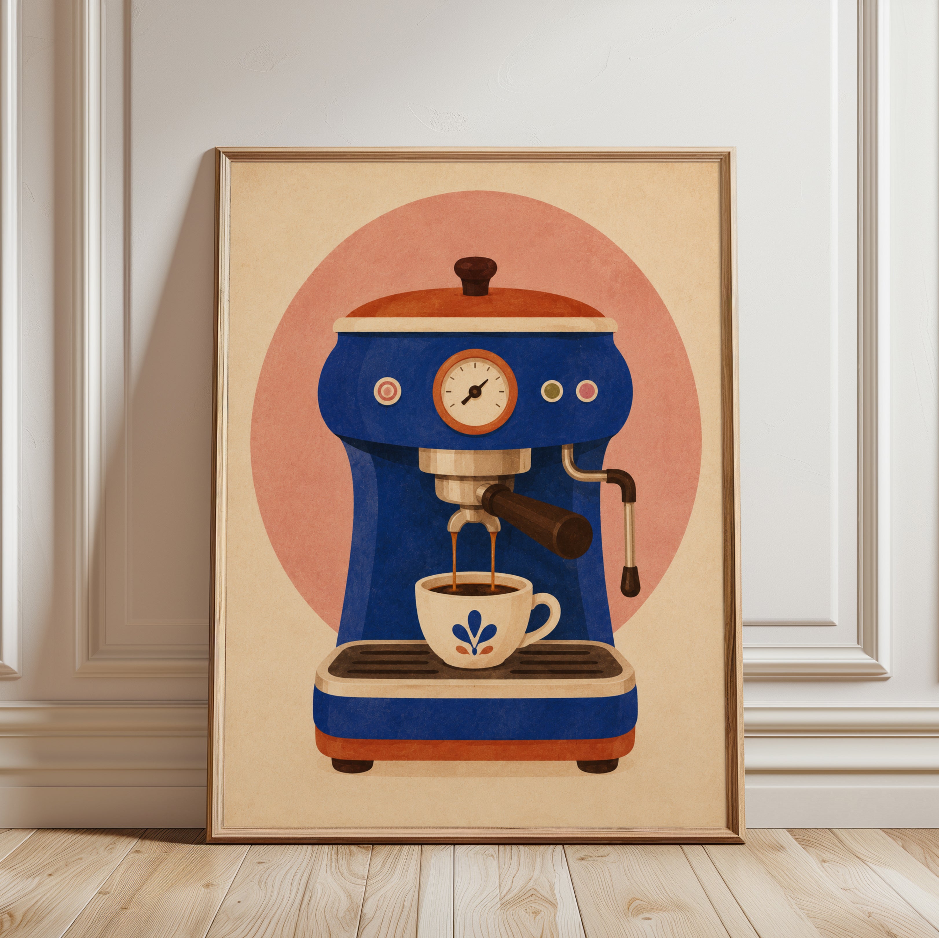 Coffee Machine Wall Art – Retro Kitchen Print - framed detail