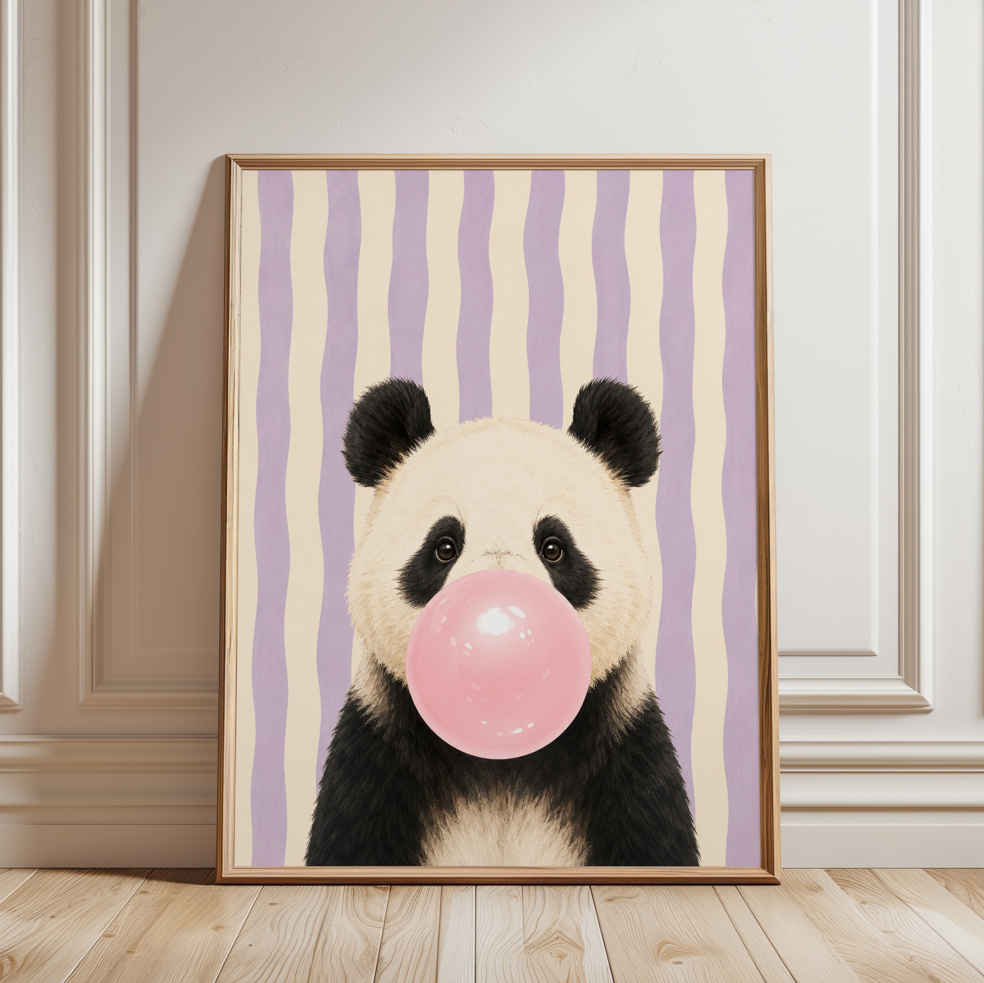 Panda Bubble Gum Print – Nursery Wall Art - framed detail