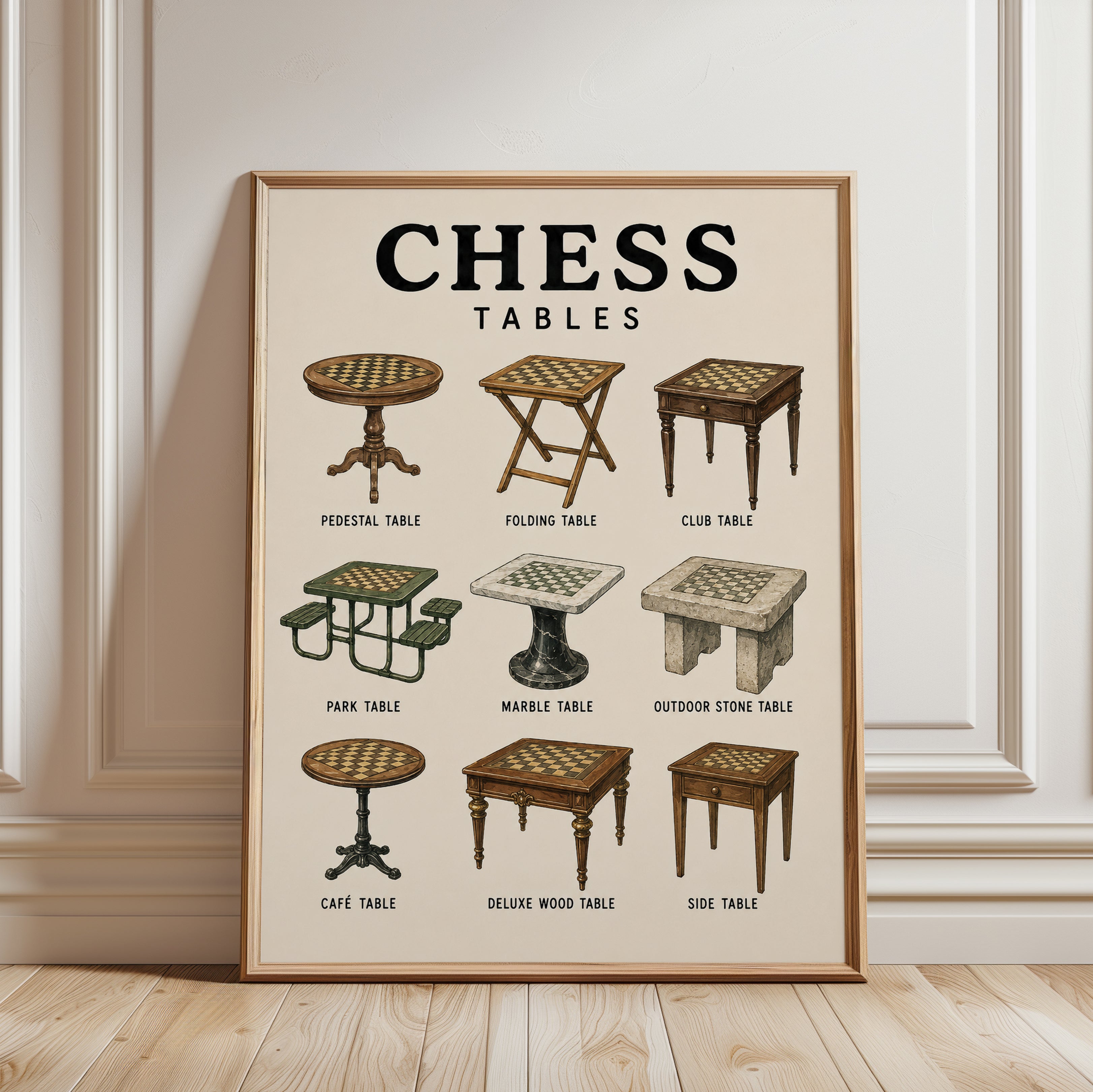 Chess Tables Vintage Poster — Educational Furniture Guide - framed detail