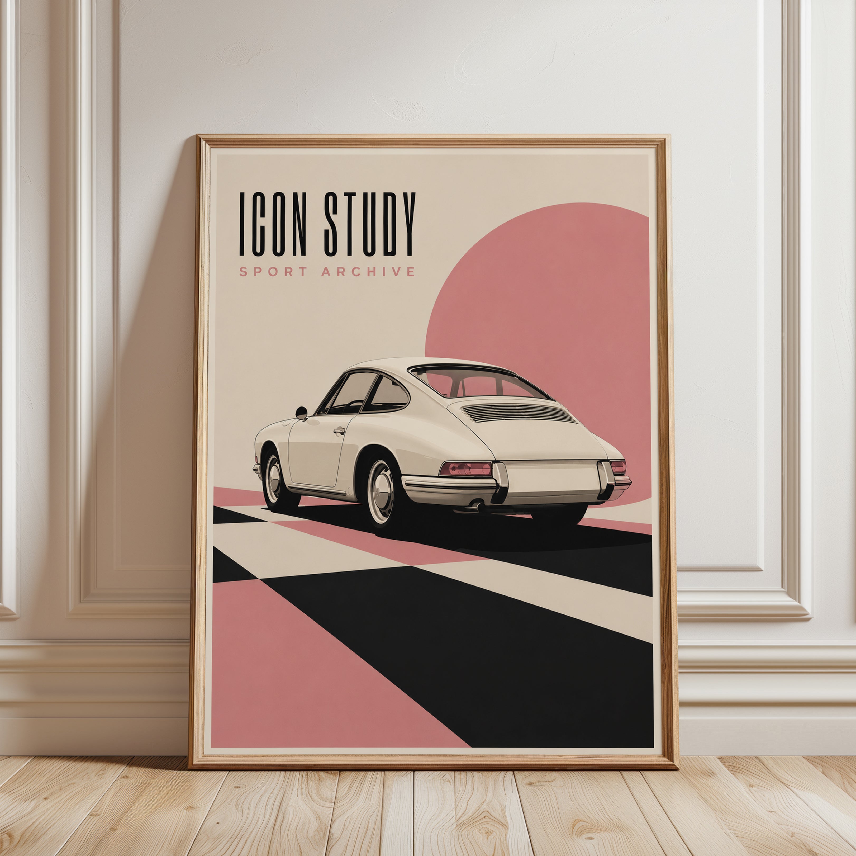 Retro Porsche Print – Cream 911 - framed detail