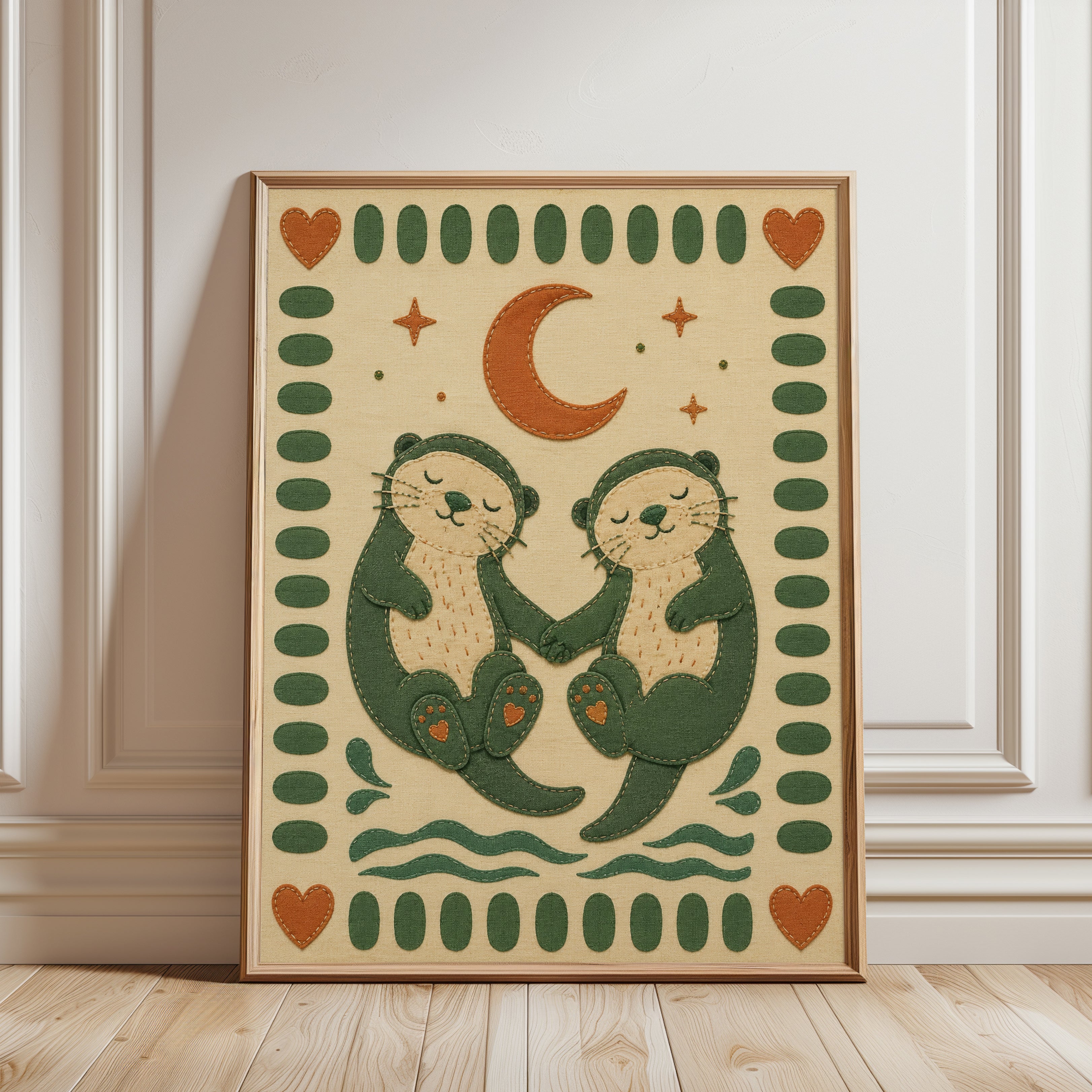Otter Nursery Wall Art – Folk Art Animal Print - framed detail