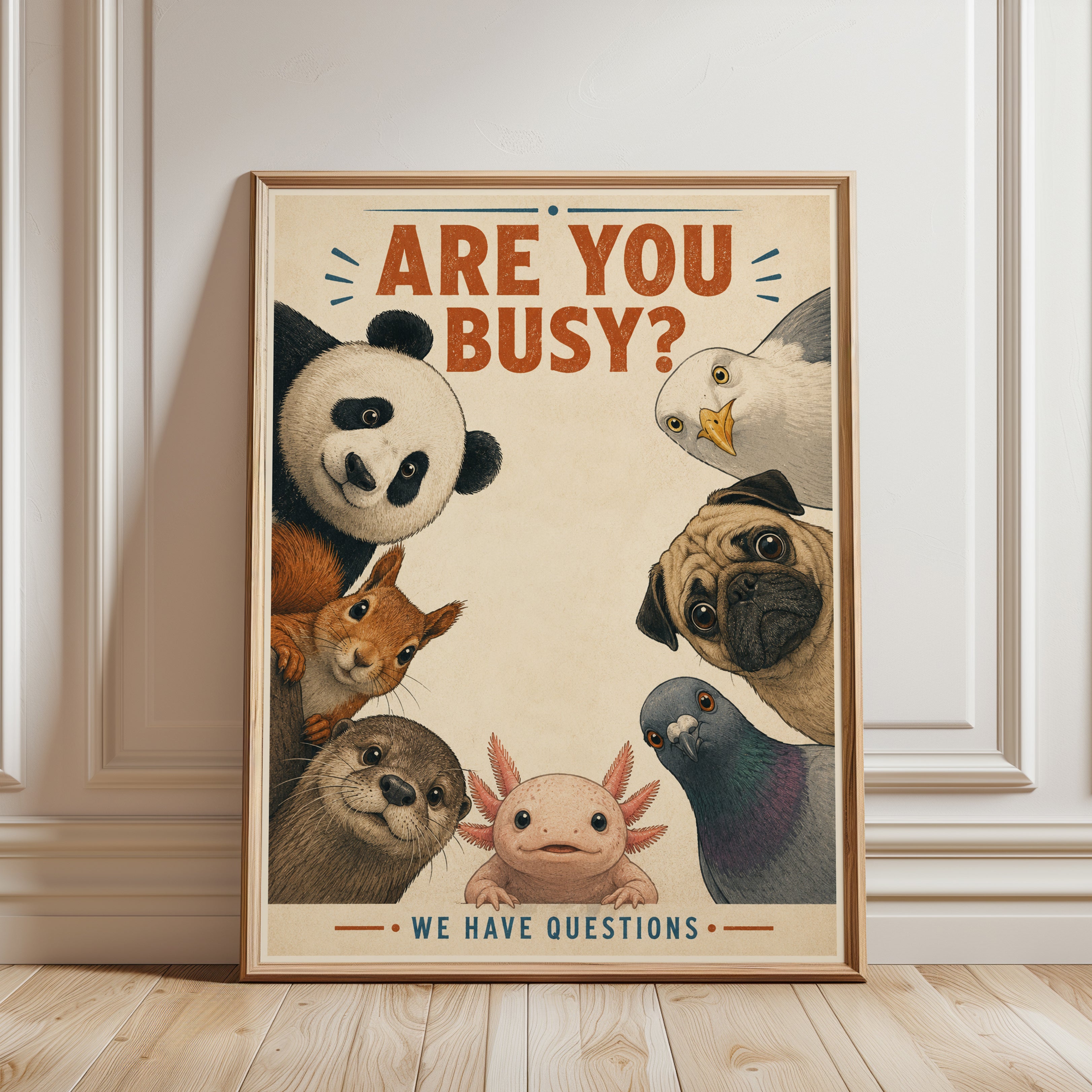 Are You Busy Animal Circle Print: Vintage Storybook Illustration - framed detail