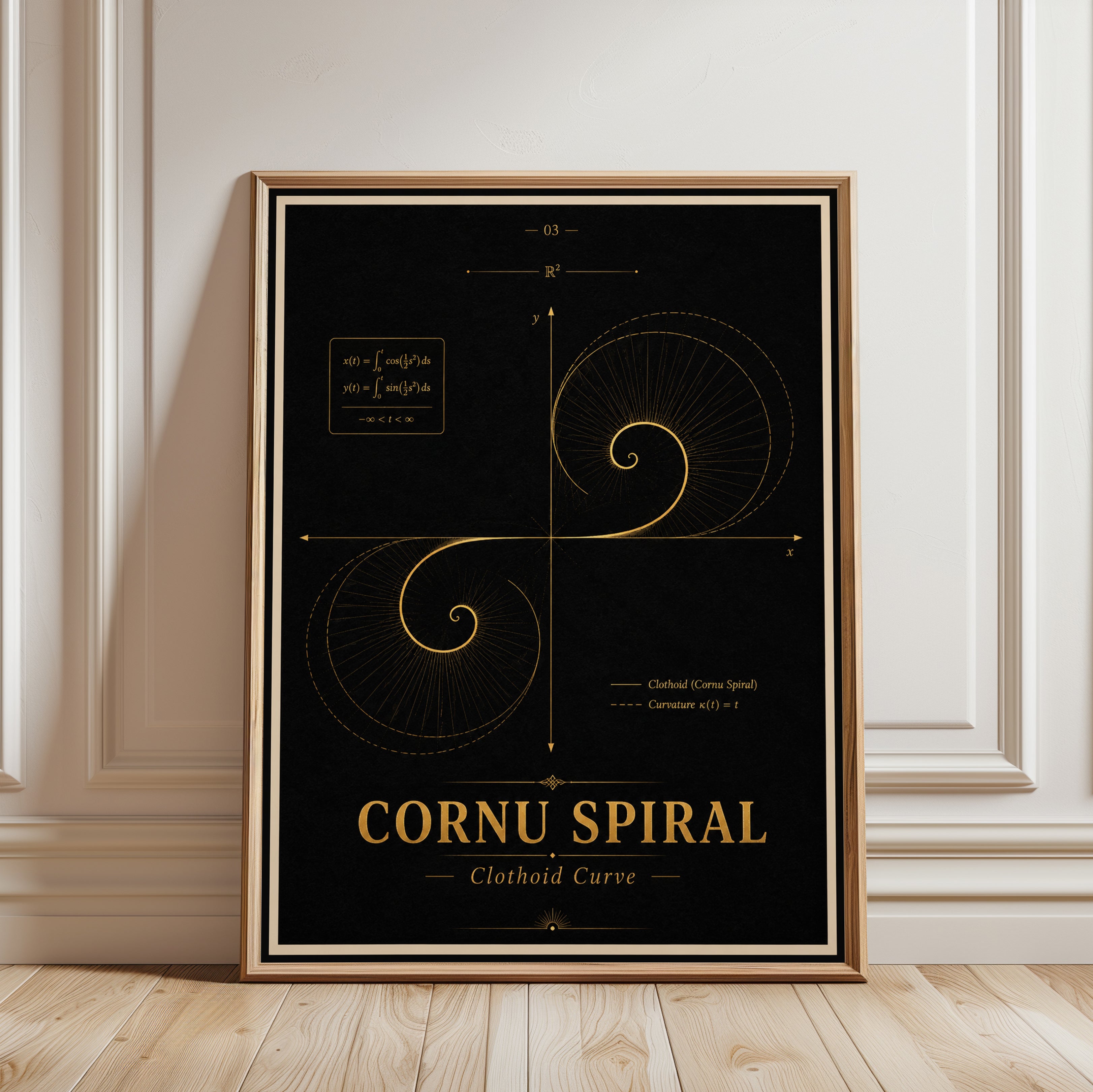 Mathematical Wall Art – Cornu Spiral Print - framed detail