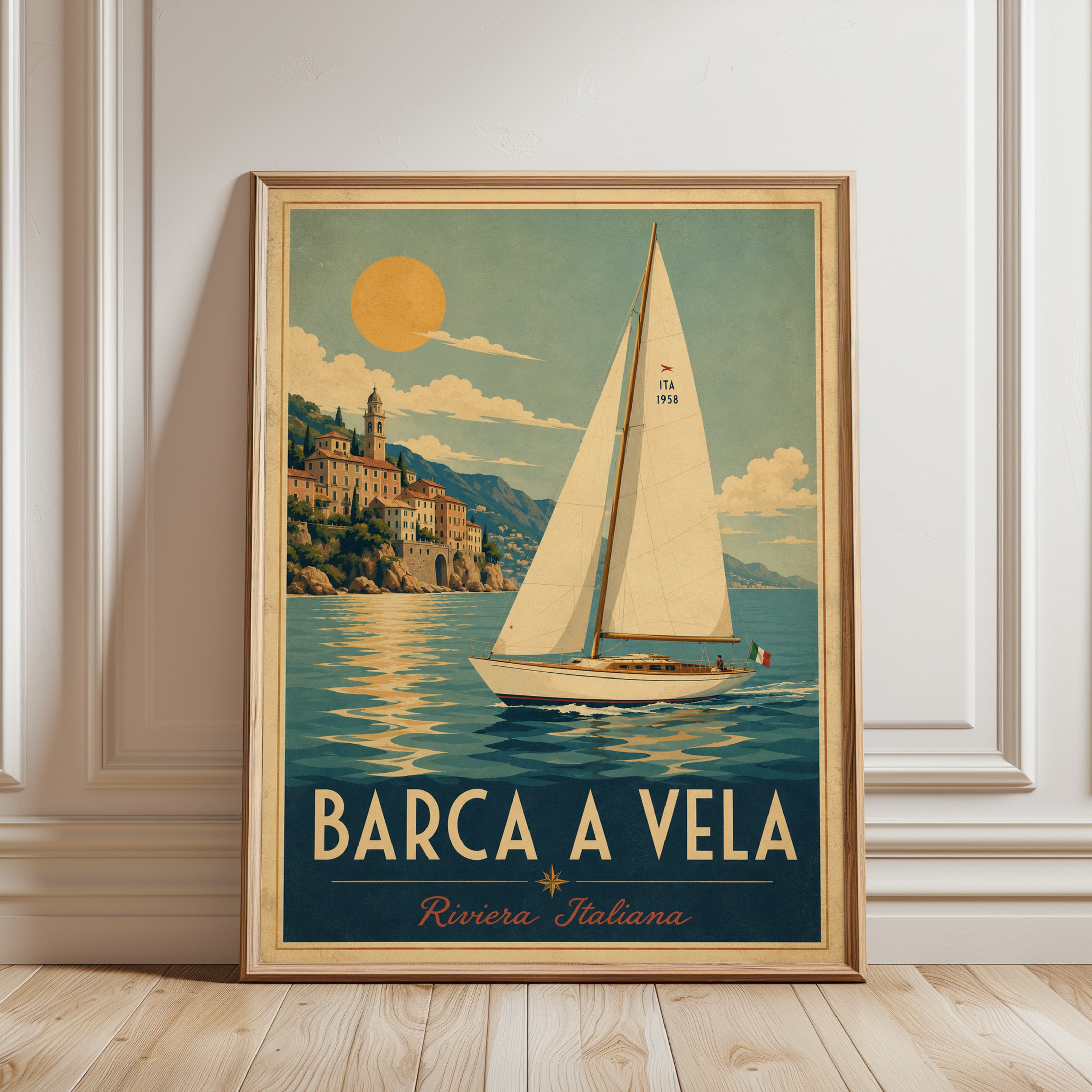 Italian Riviera Poster – Vintage Travel Print - framed detail