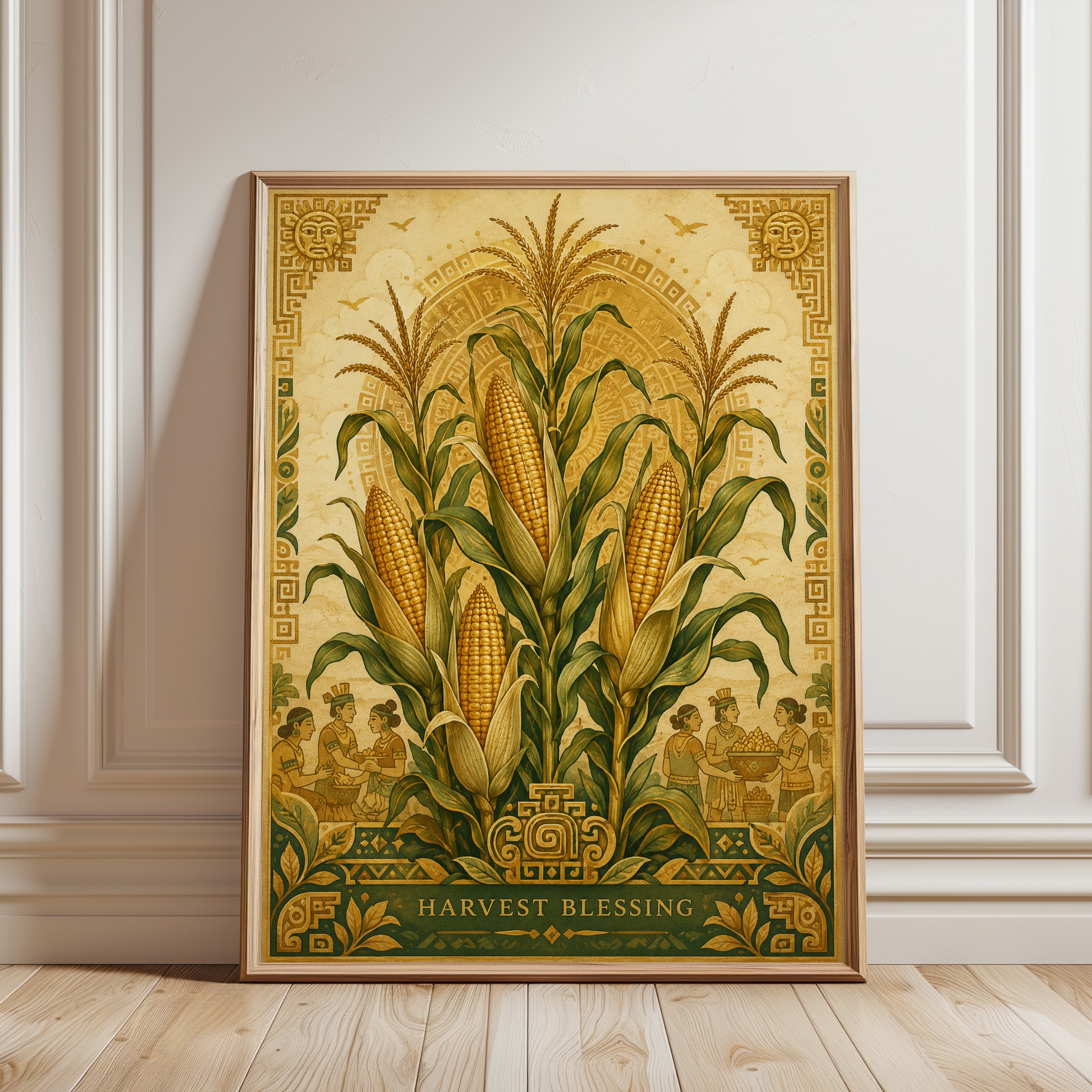 Harvest Wall Art – Corn Folk Art Print - framed detail