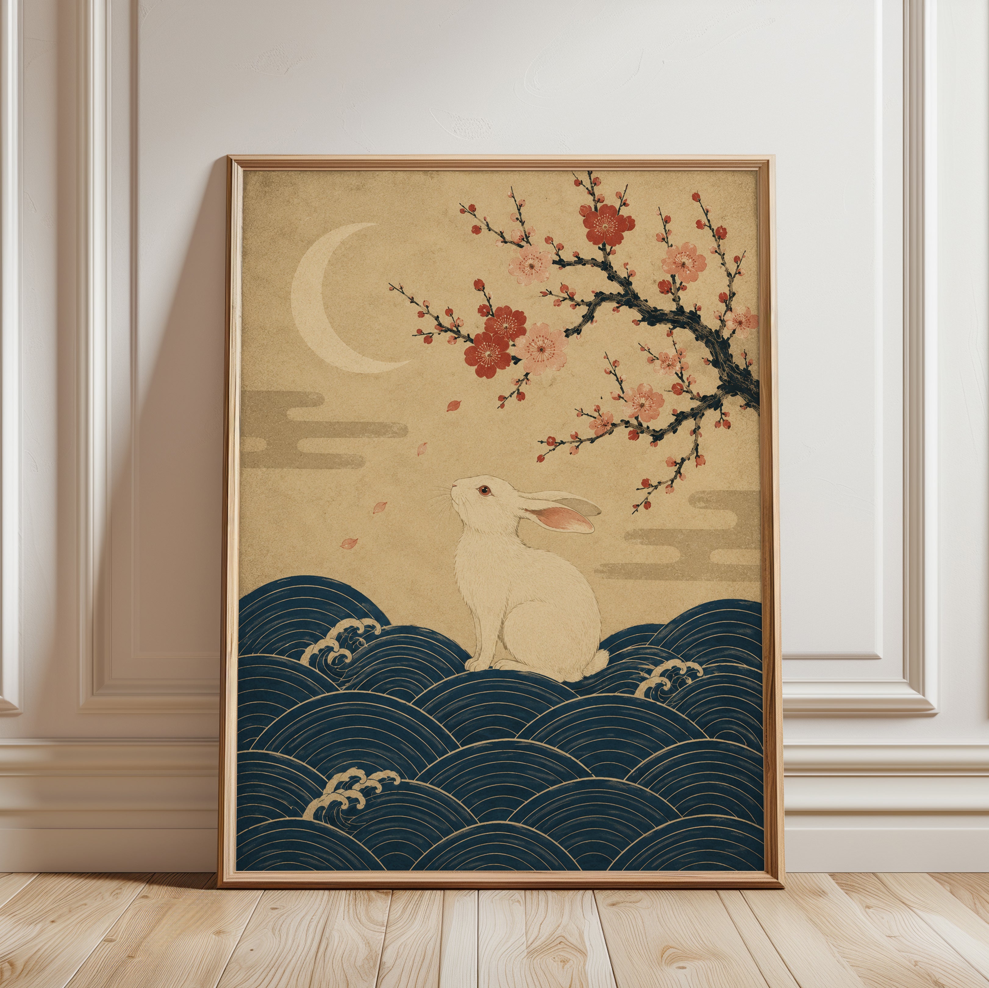 Japanese Moon Rabbit Print - framed detail