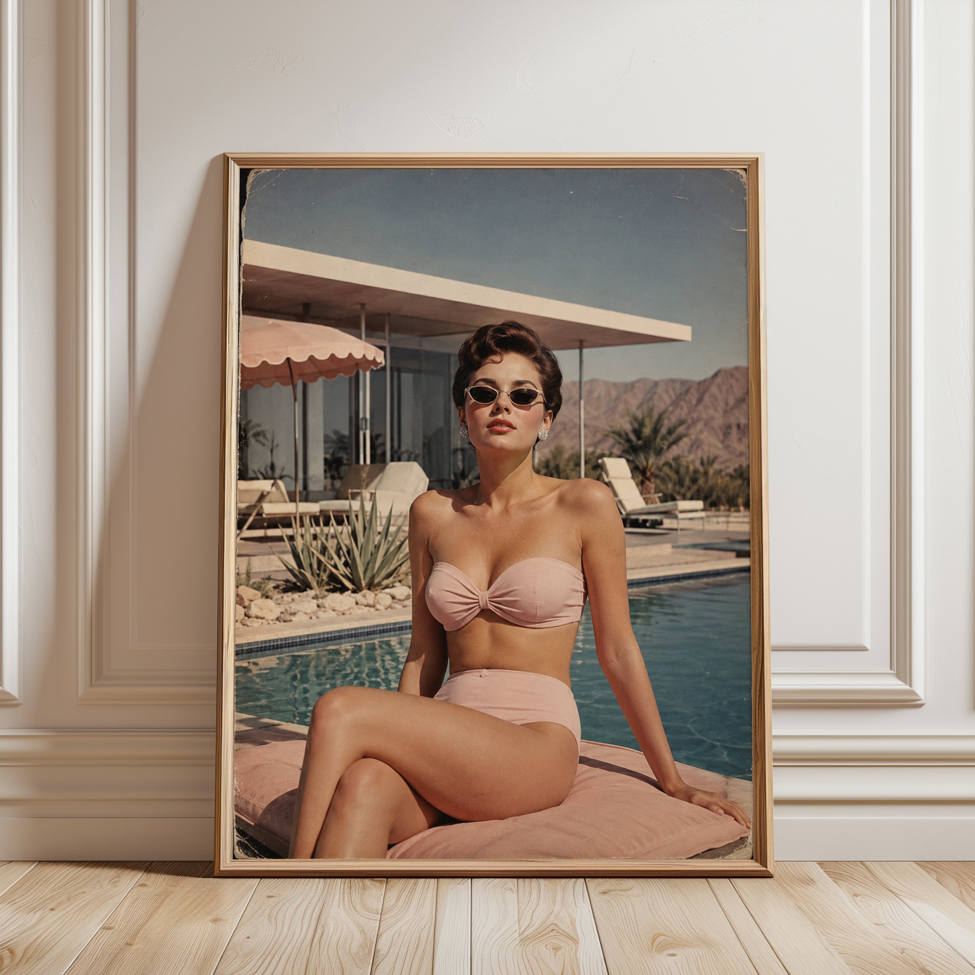 Mid-Century Poolside Glamour Print: Vintage Palm Springs Style - framed detail