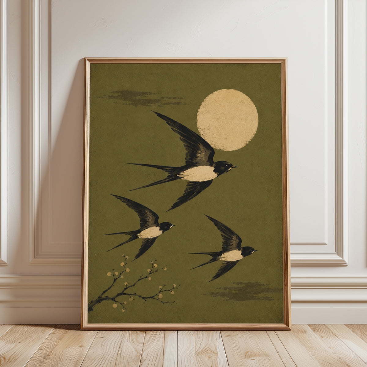 Vintage Swallow Bird Print - framed detail