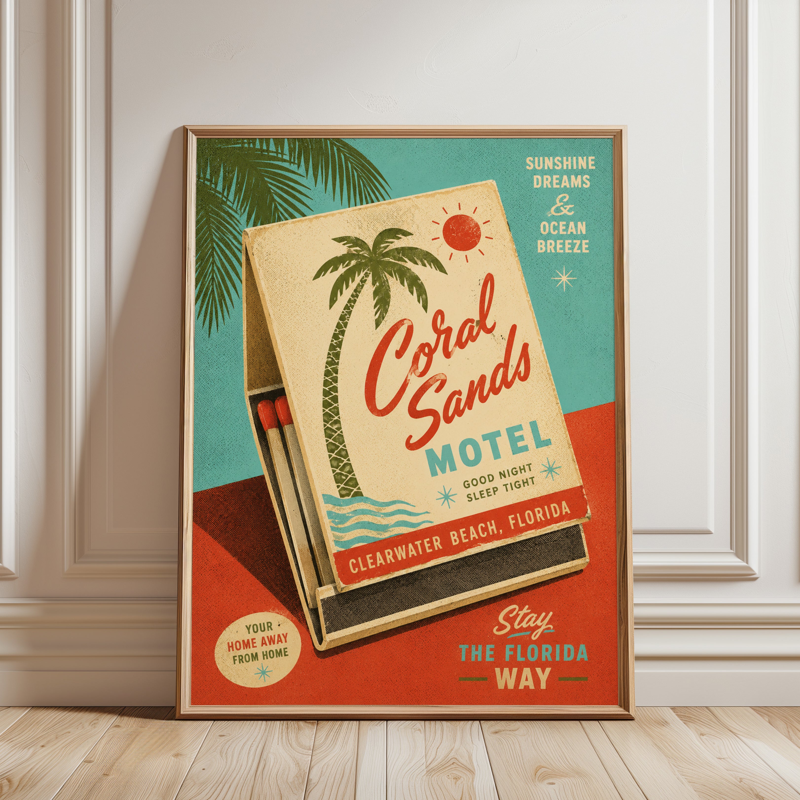 Florida Travel Poster – Retro Beach Wall Art - framed detail