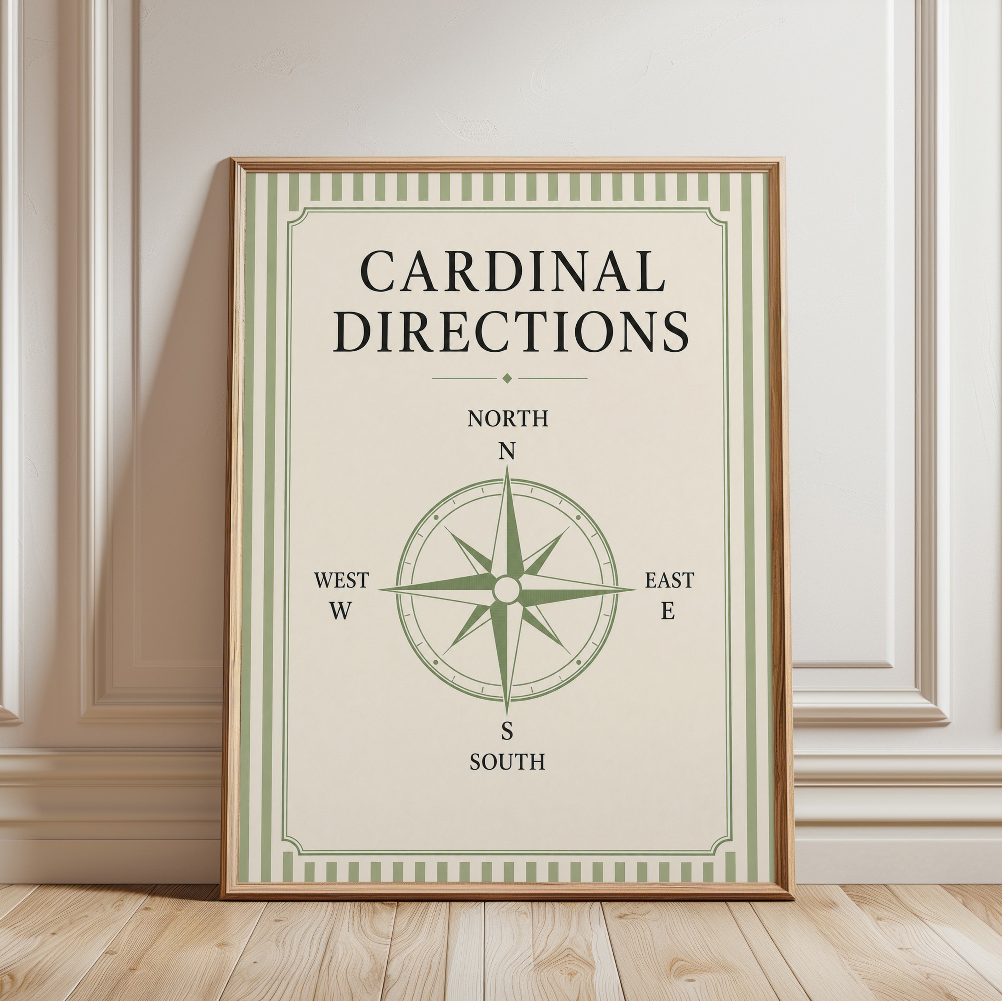 Cardinal Directions Compass Wall Art: Vintage Navigation Print - framed detail