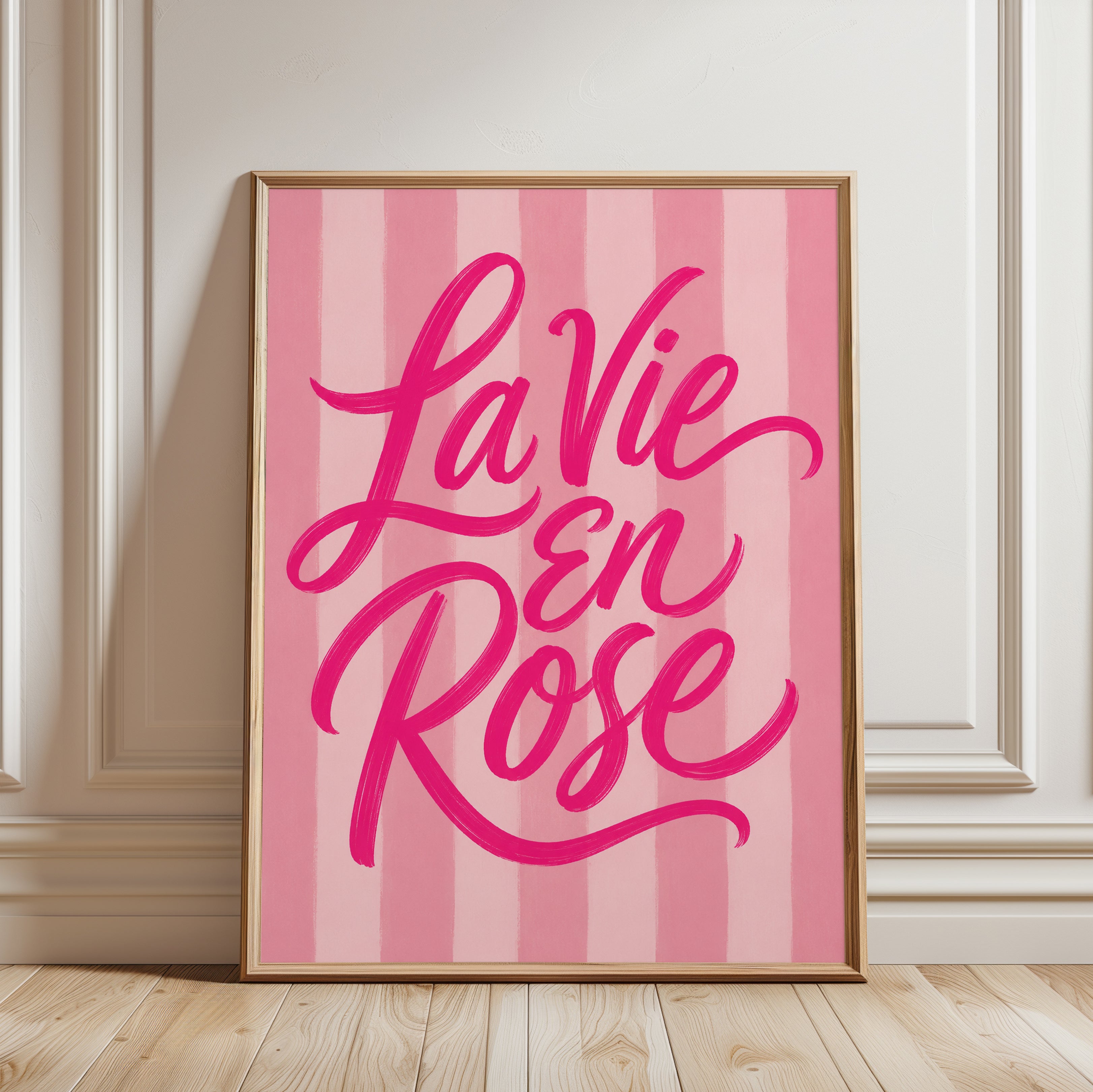 Pink Typography Print – La Vie en Rose Wall Art - framed detail
