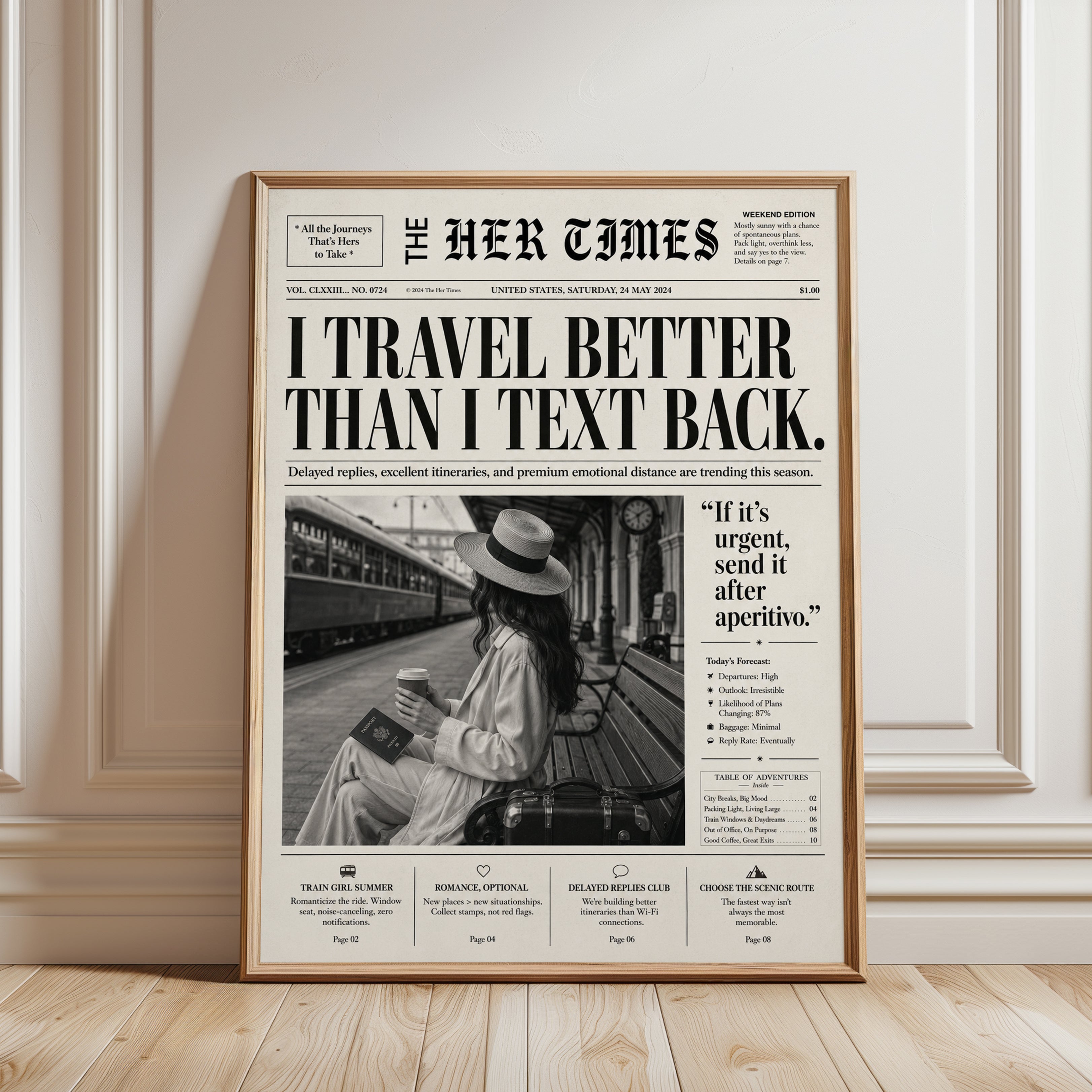 Train Station Travel Poster: Vintage Black and White Photography - framed detail