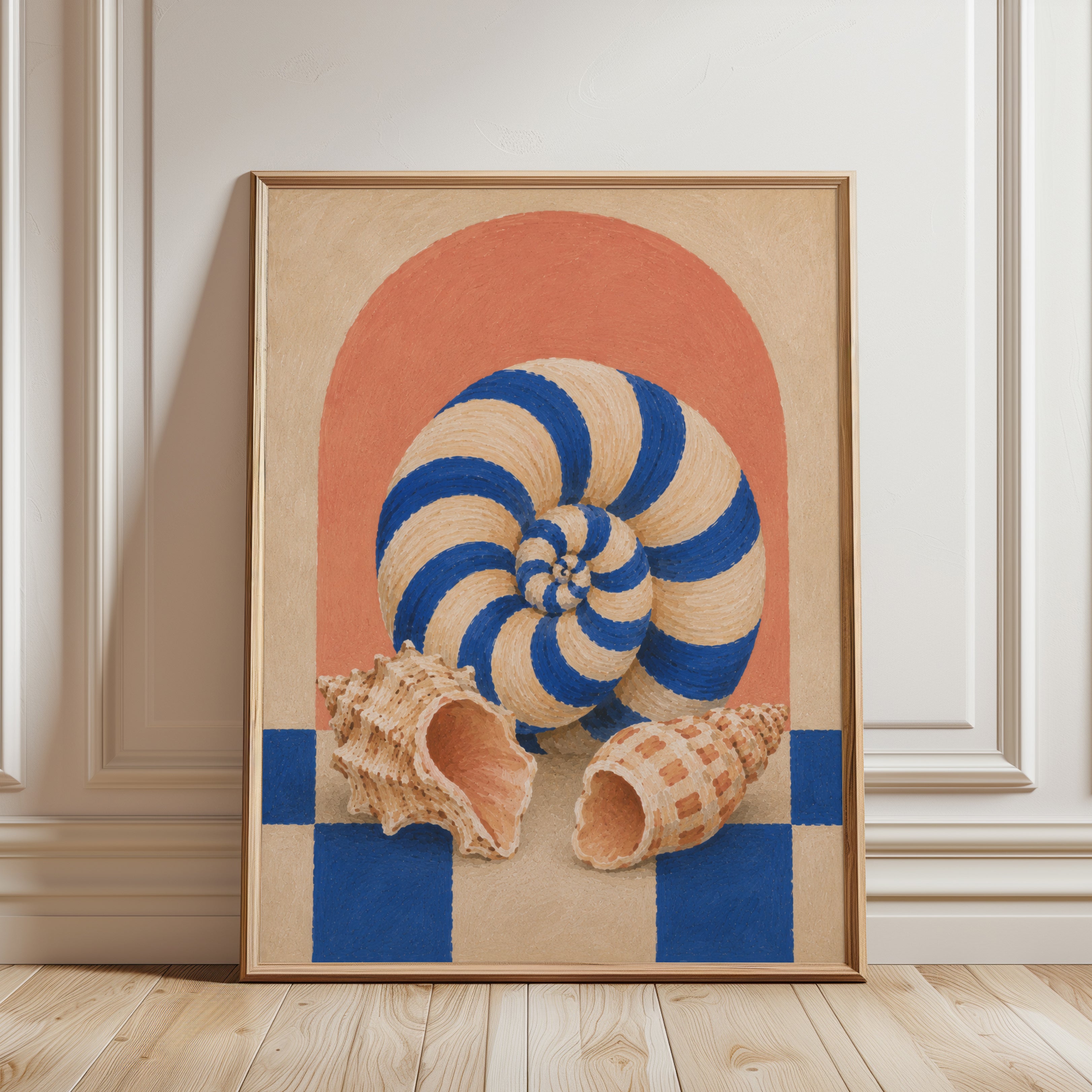 Geometric Shell Wall Art – Abstract Coastal Print - framed detail