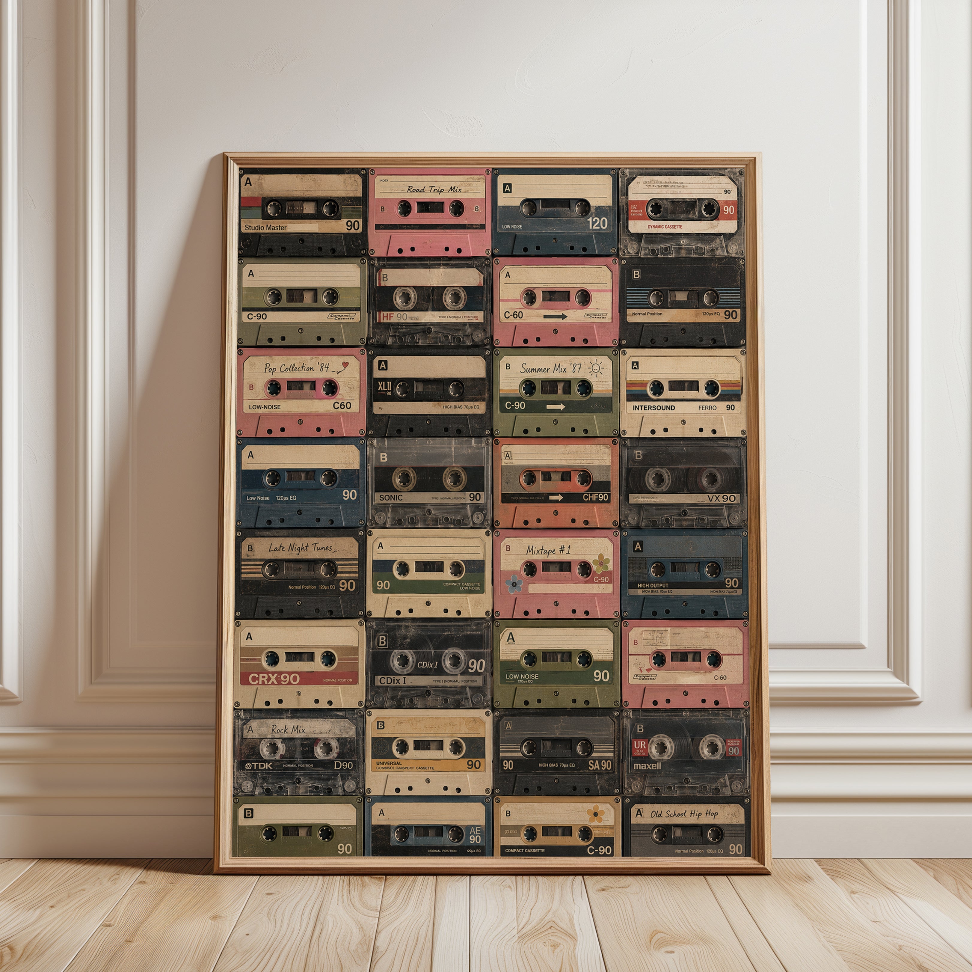 Cassette Tape Wall Art: Retro 90s Mixtape Design - framed detail