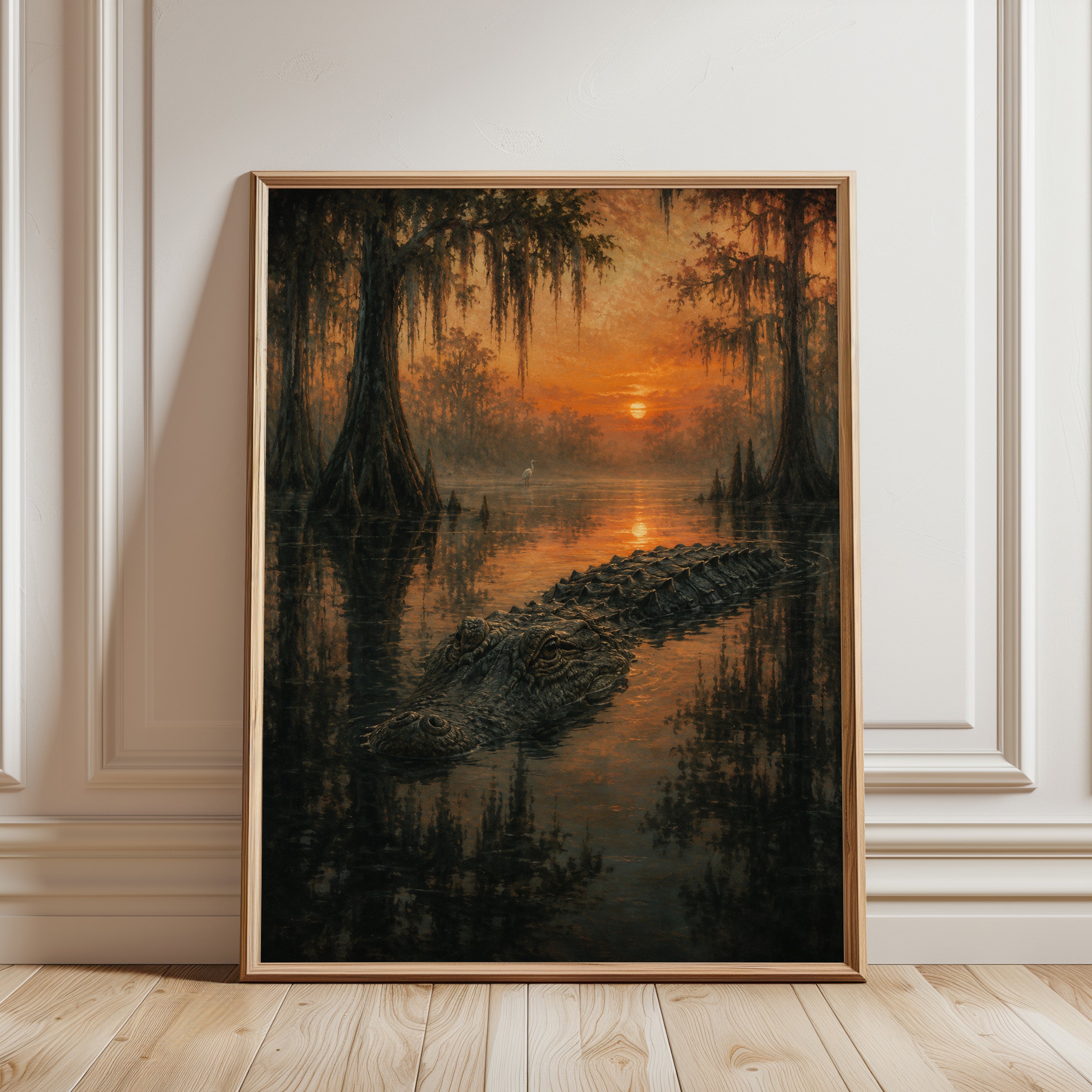 Swamp Sunset Wall Art – Cypress Tree Print - framed detail