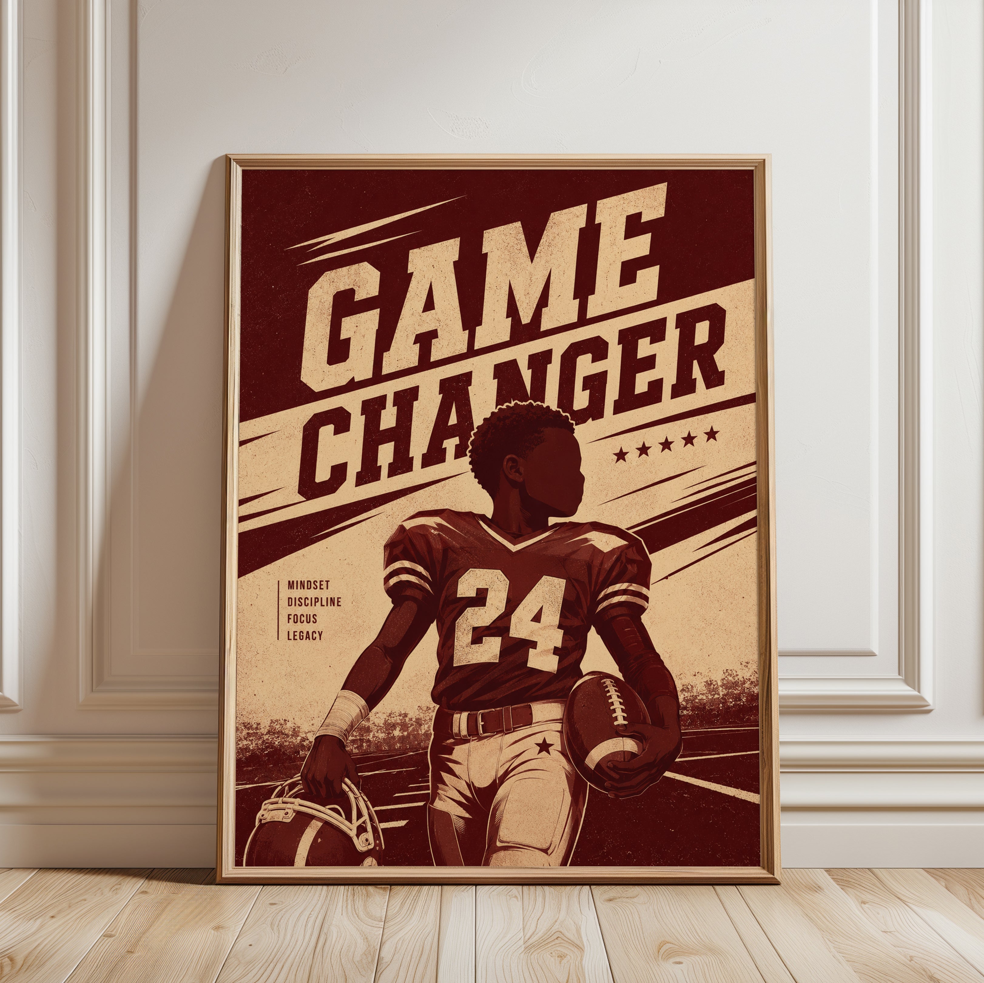 Motivational Sports Poster – Game Changer Print - framed detail