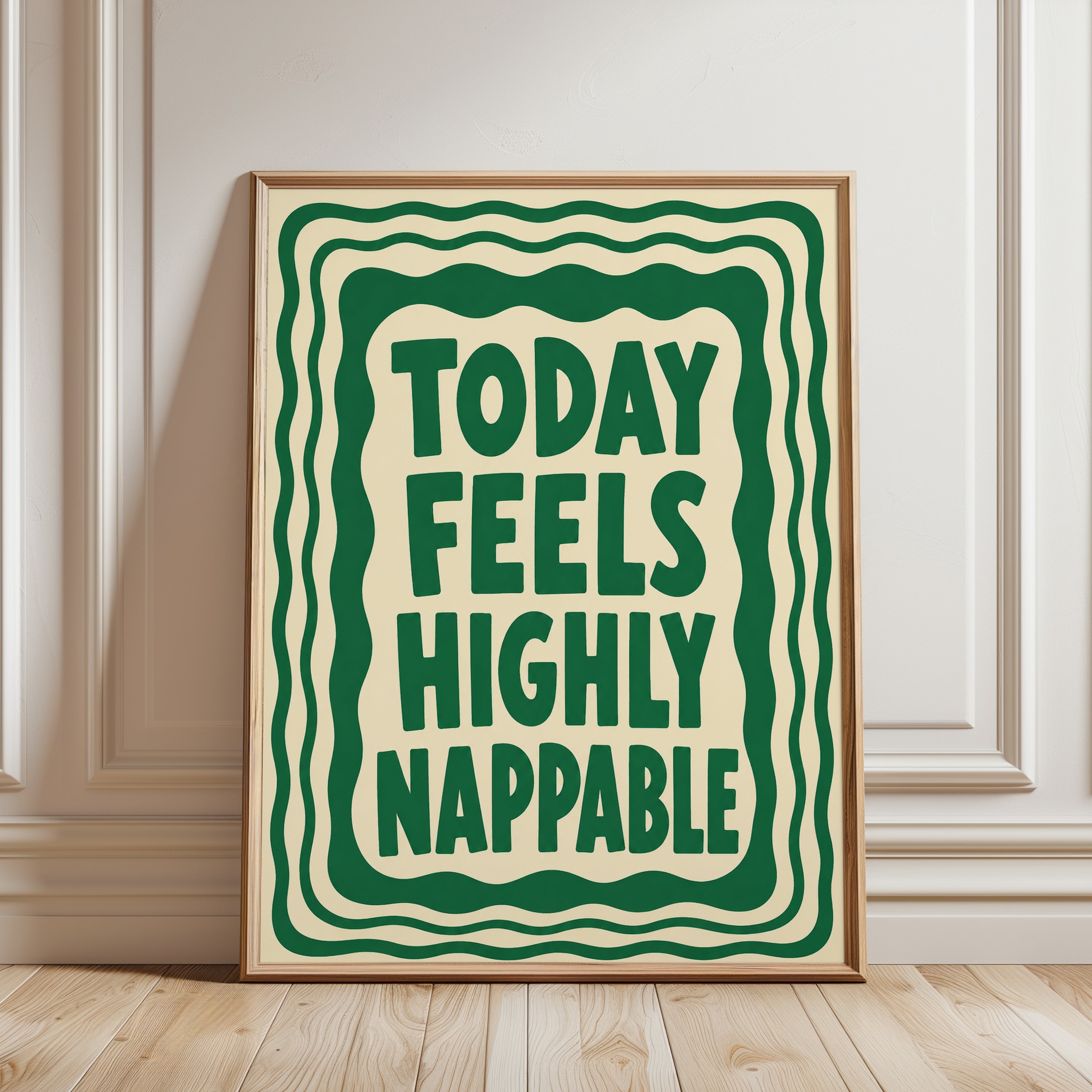 Motivational Typography Print: Retro Nap Quote (Green and Cream) - framed detail