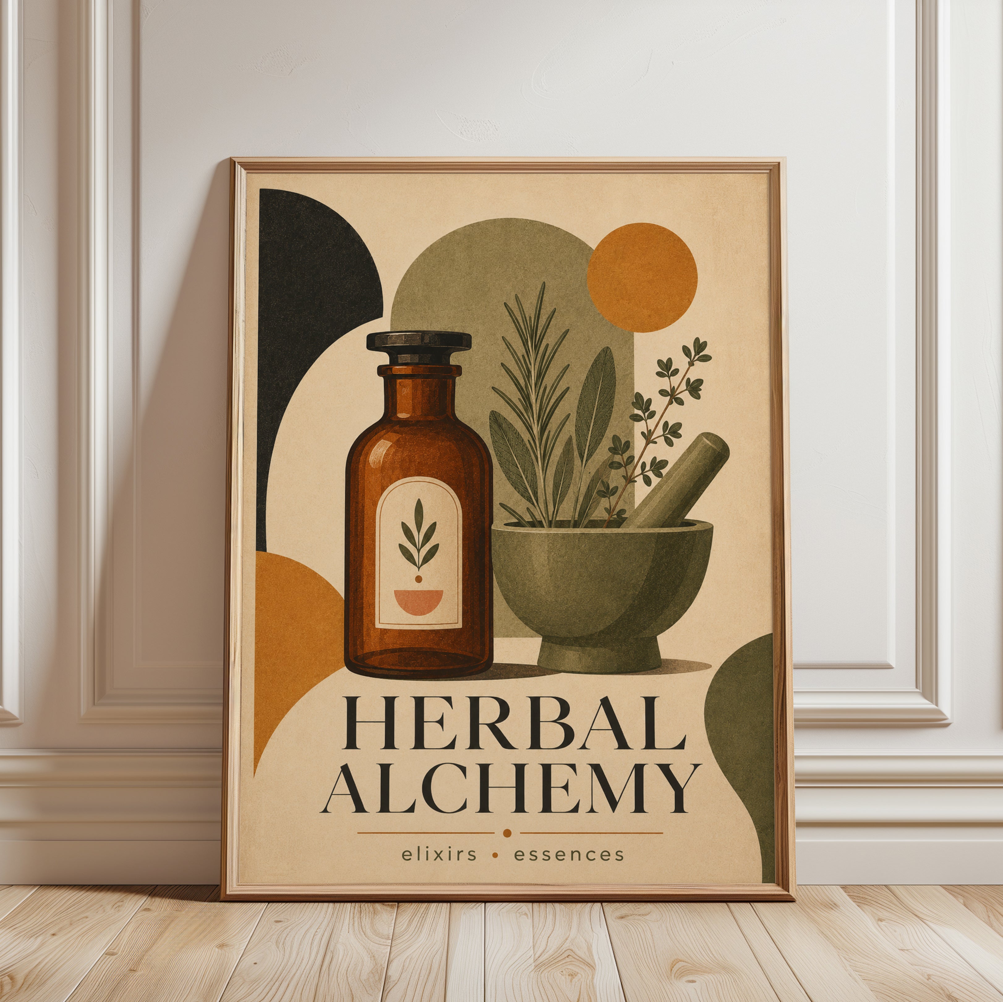 Apothecary Wall Art: Vintage Botanical Herbs - framed detail