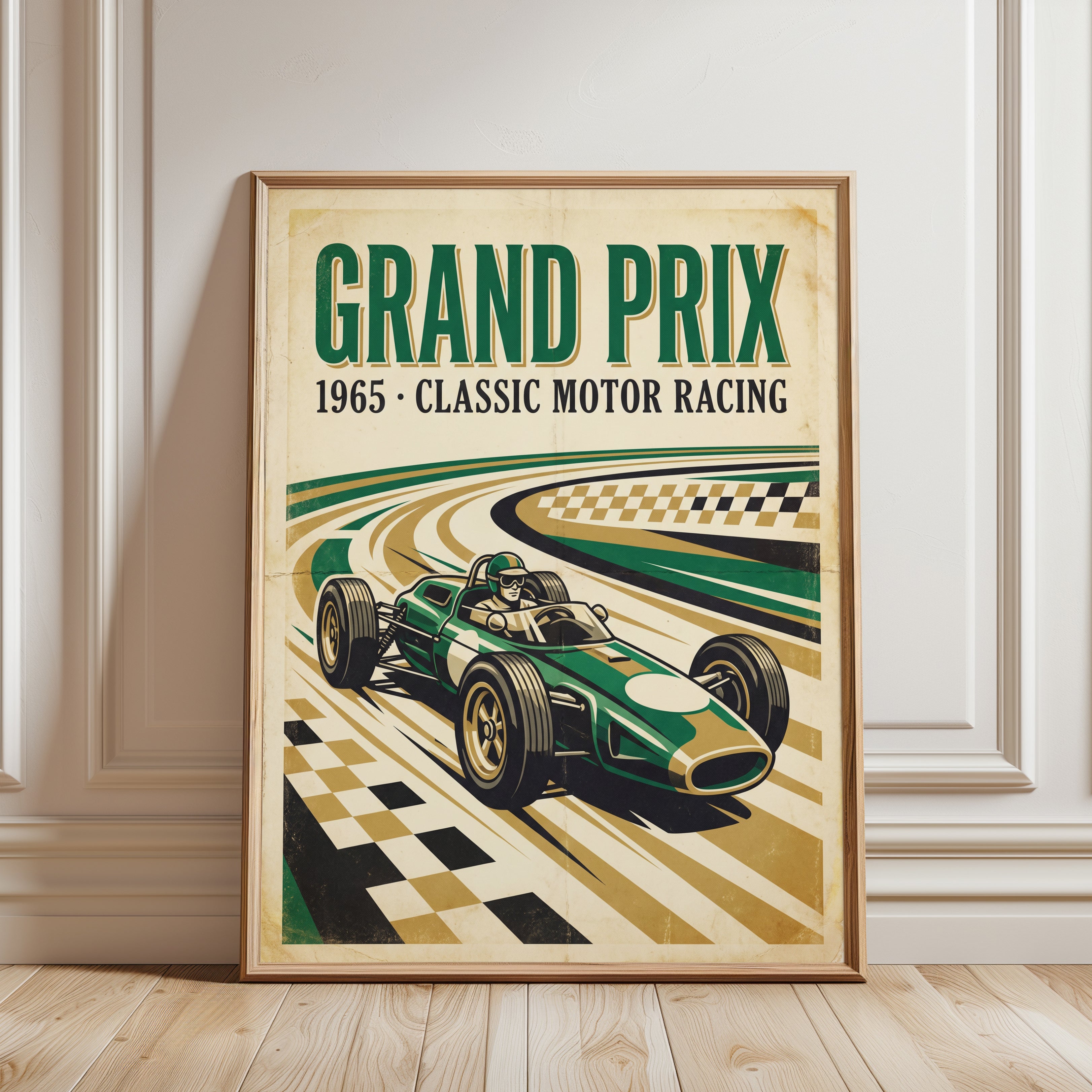 Vintage Grand Prix Poster Print — 1965 Classic Motor Racing - framed detail
