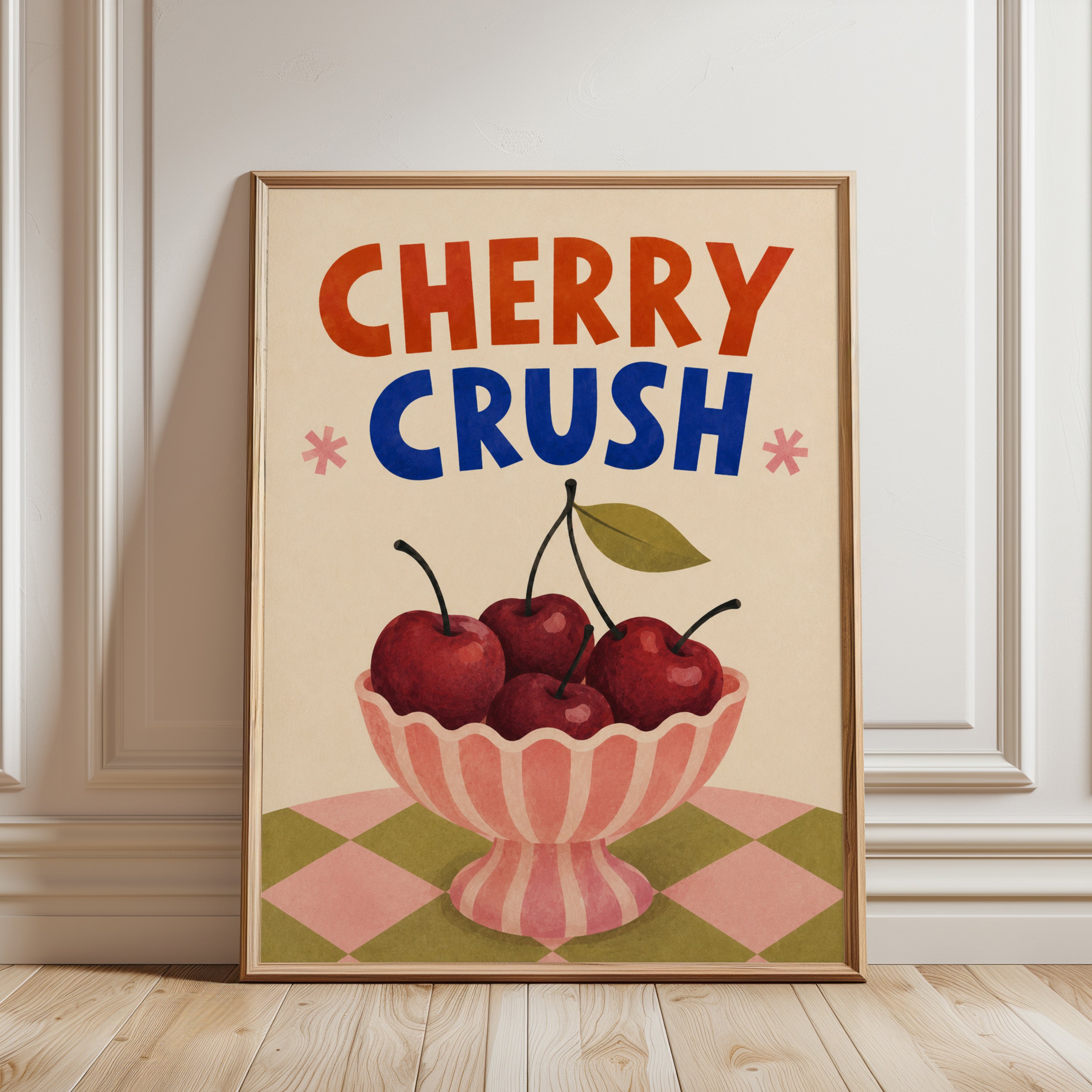 Retro Kitchen Wall Art – Cherry Print - framed detail