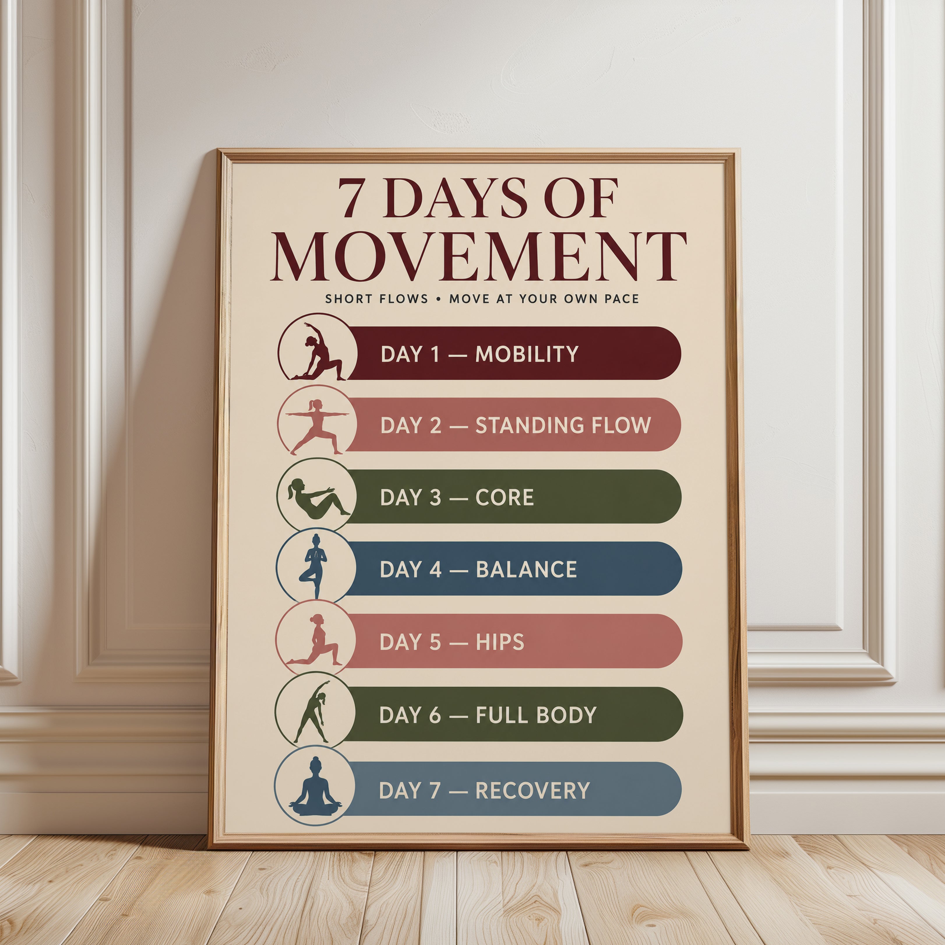 Yoga Wall Art – 7 Days Movement Poster - framed detail