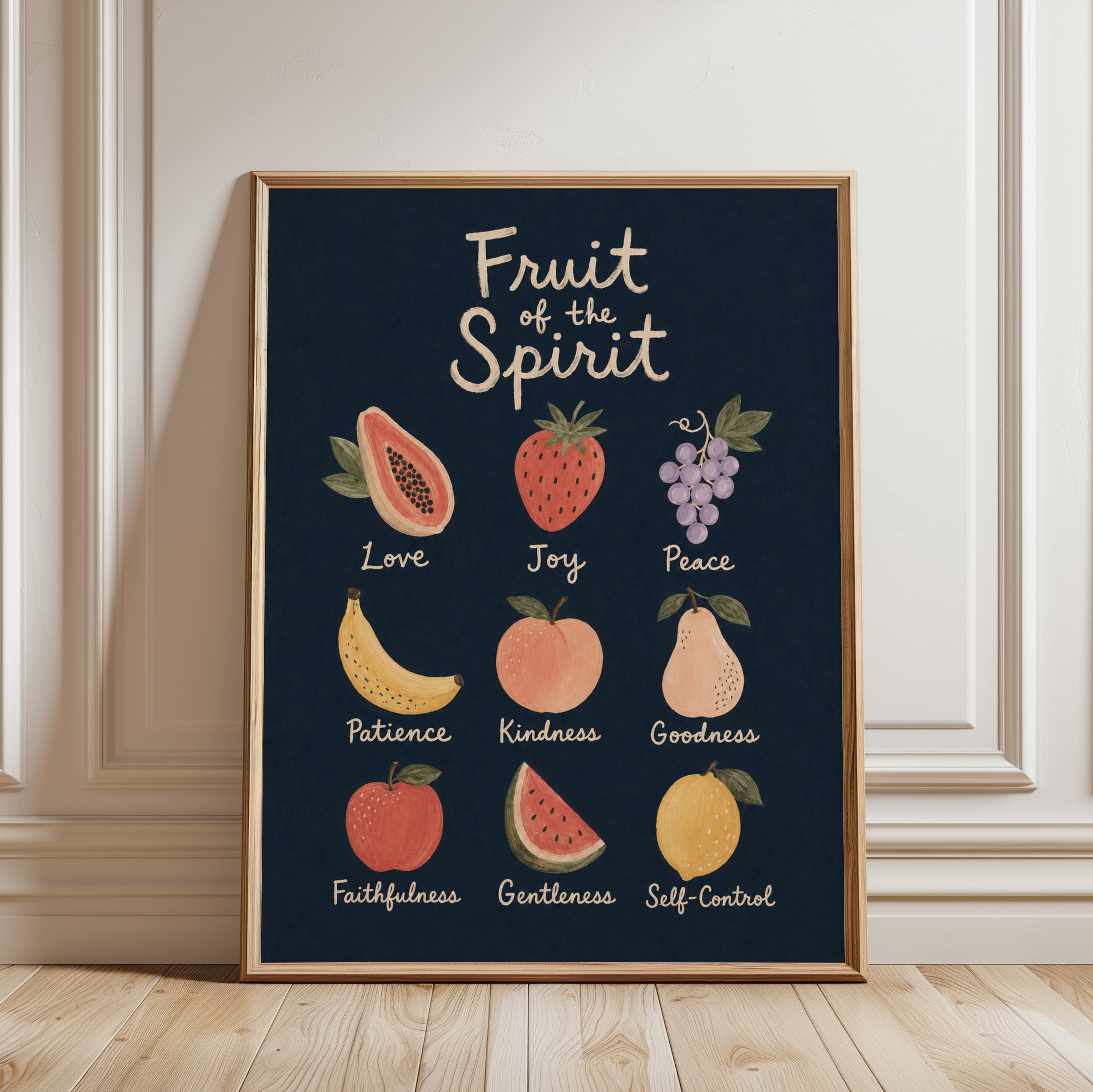 Fruit of the Spirit Wall Art: Inspirational Kitchen Print - framed detail