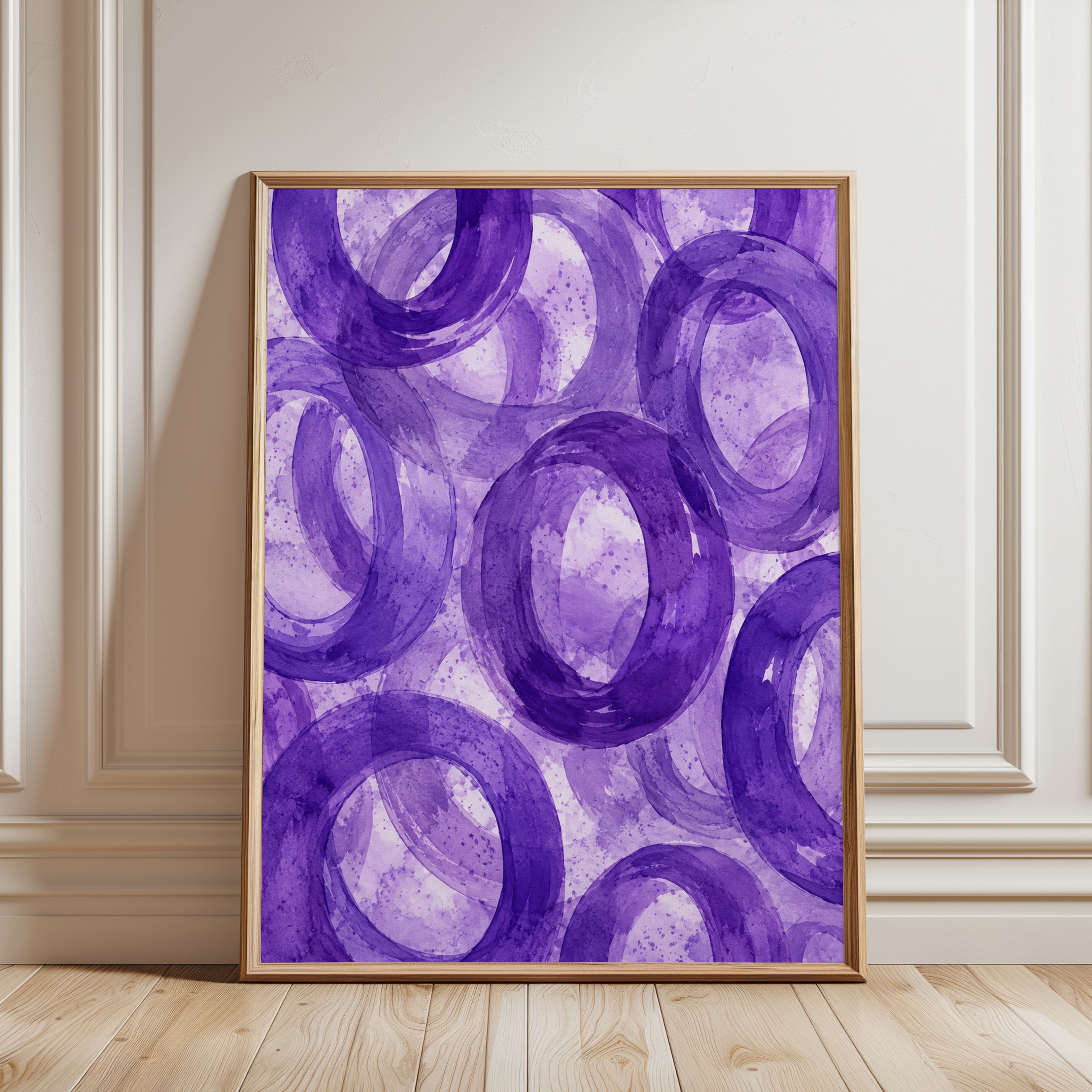 Purple Abstract Circles Print - framed detail
