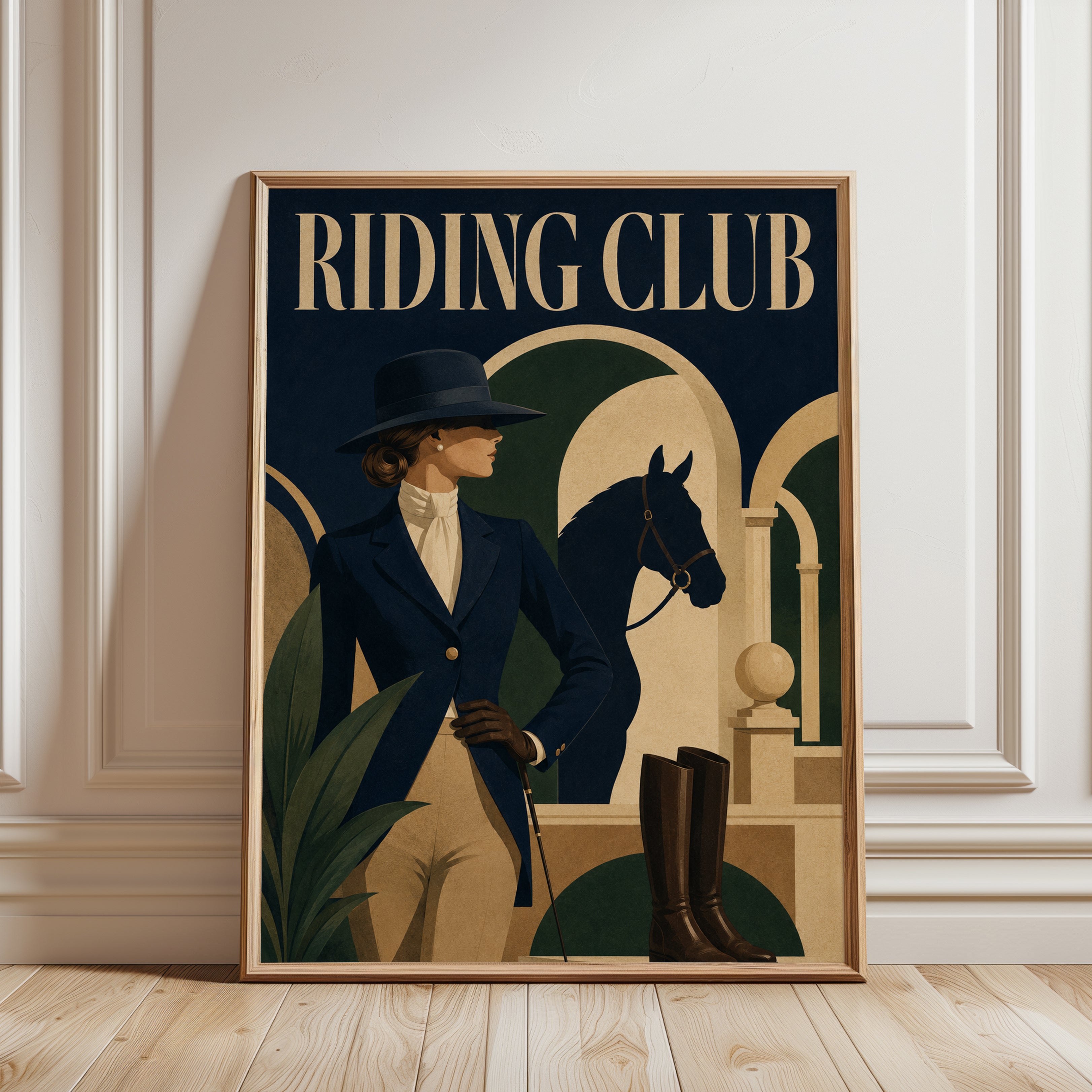 Equestrian Riding Club Print — Vintage Art Deco Poster - framed detail