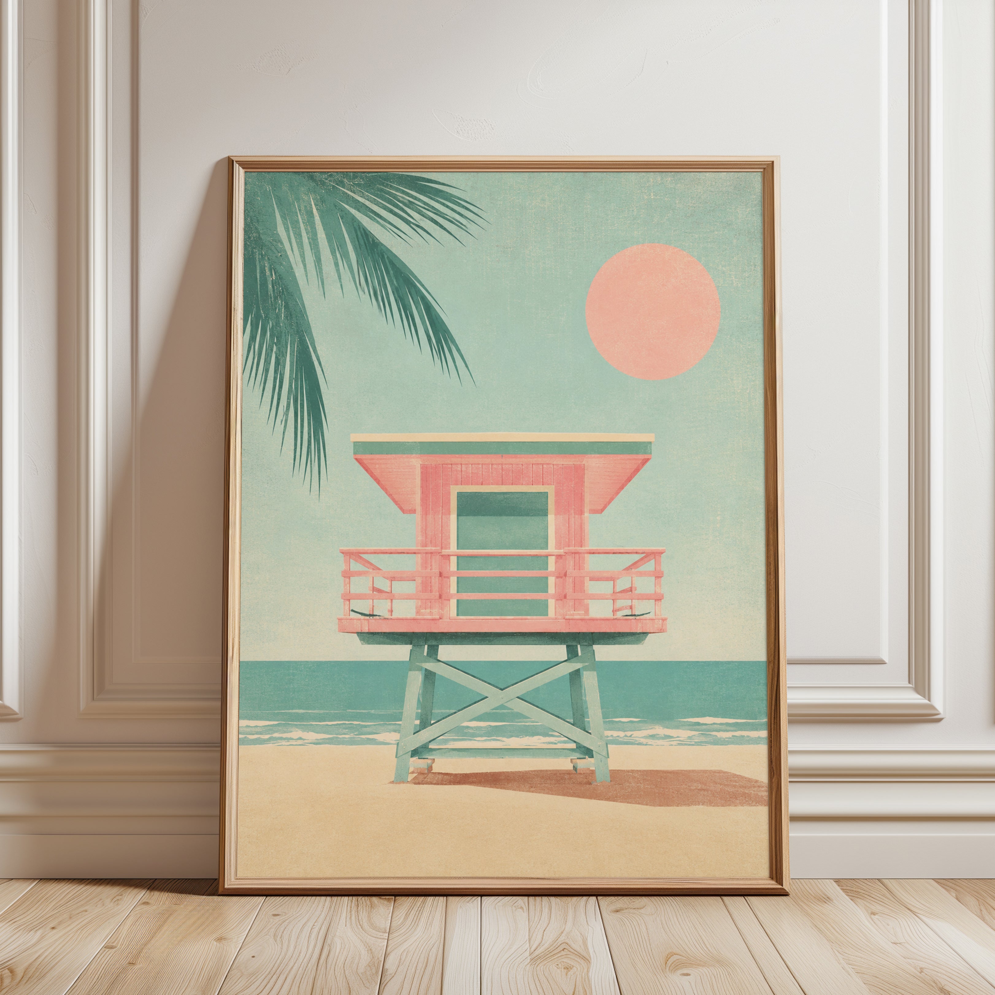 Beach Lifeguard Print – Coastal Wall Art - framed detail
