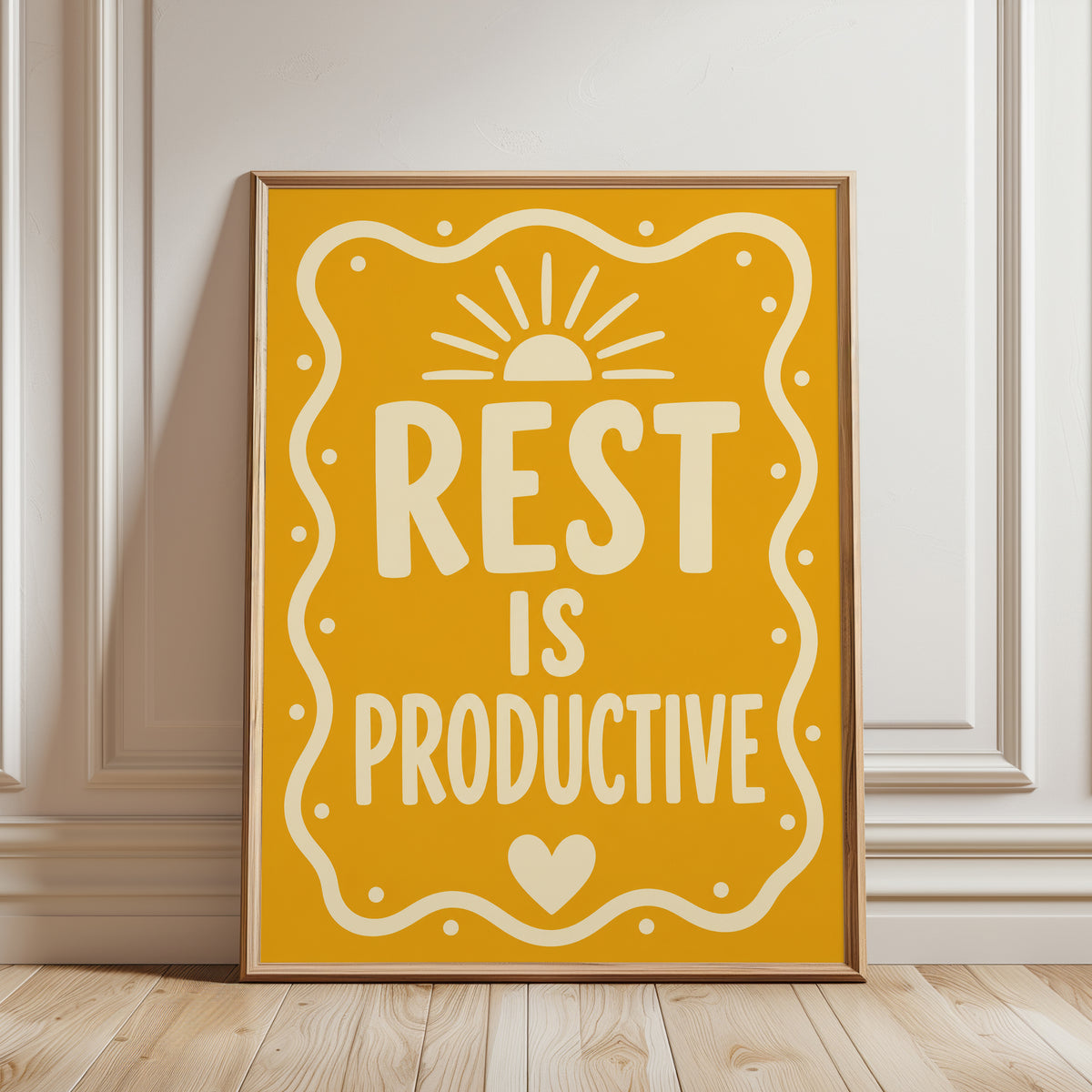 Rest Is Productive Wall Art – Bright Yellow - framed detail