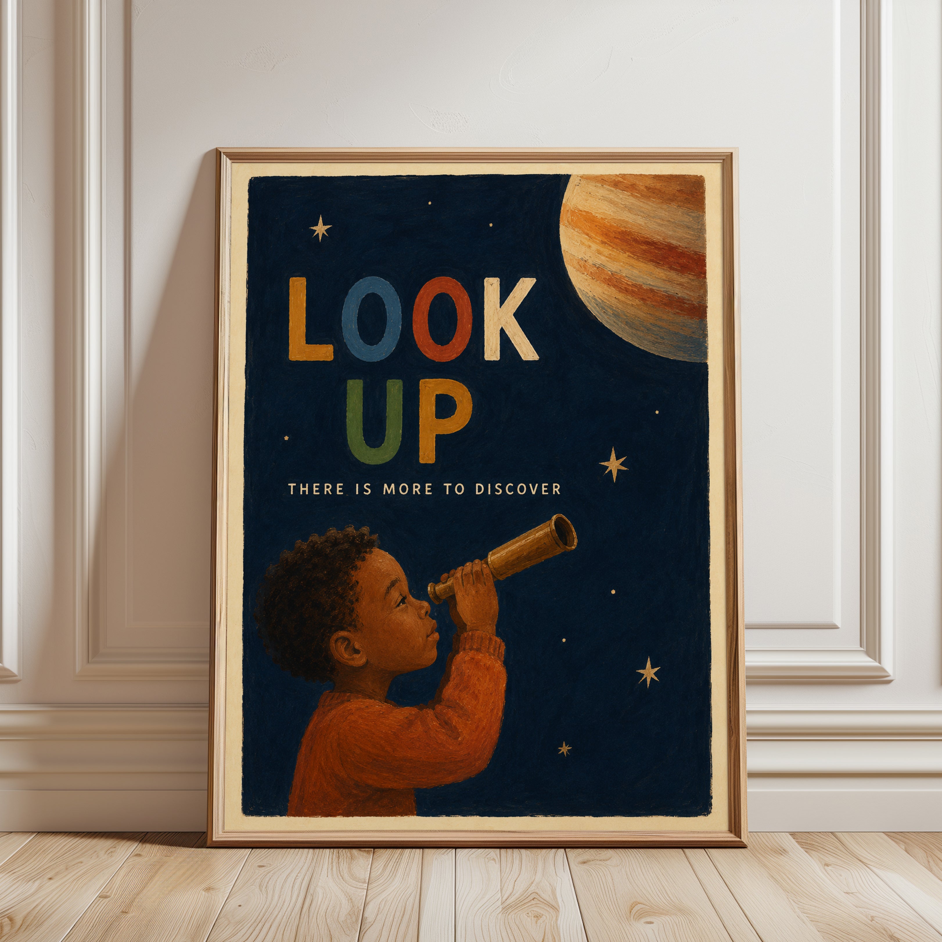 Look Up Wall Art – Space Nursery Print - framed detail