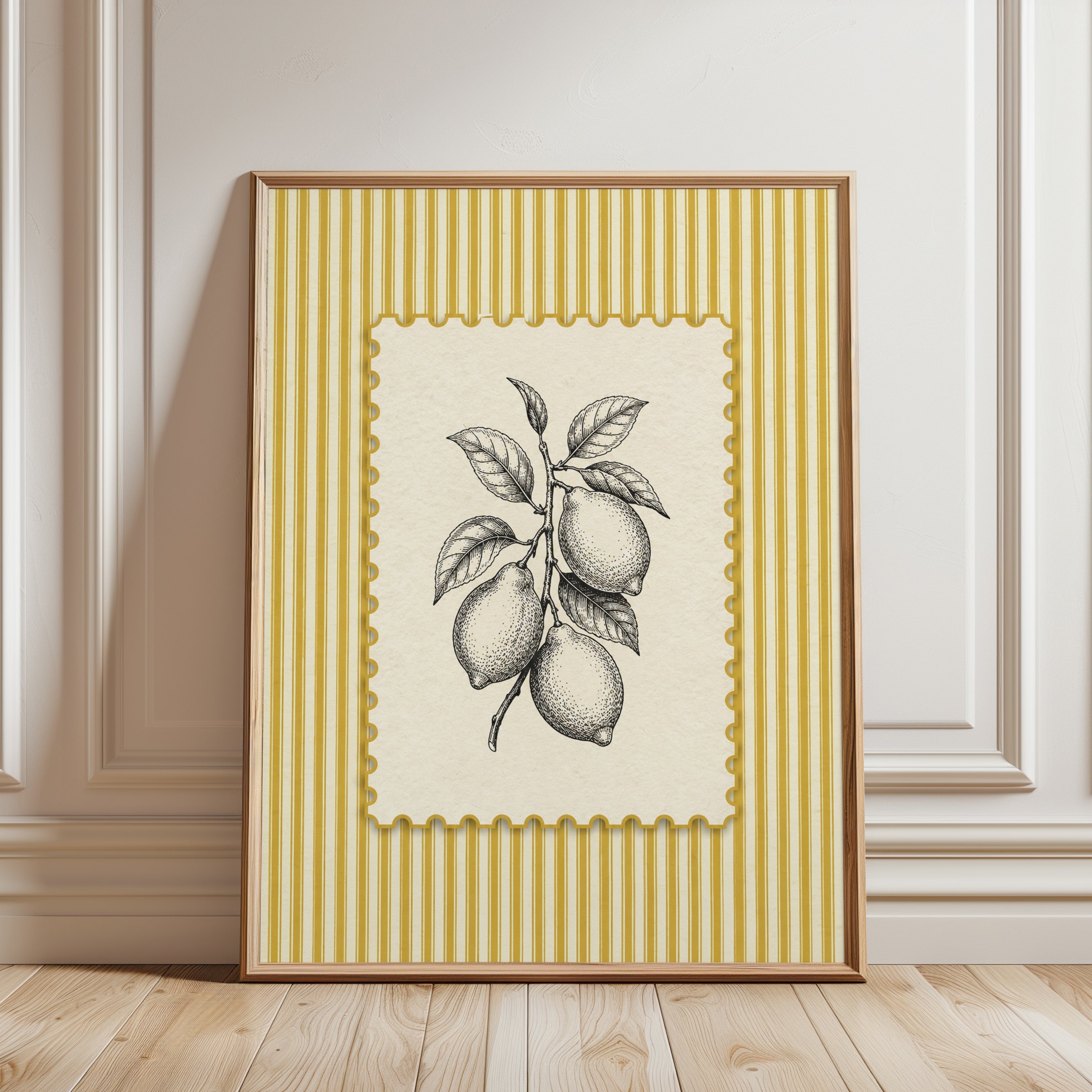 Lemon Kitchen Wall Art – Botanical Fruit Print - framed detail