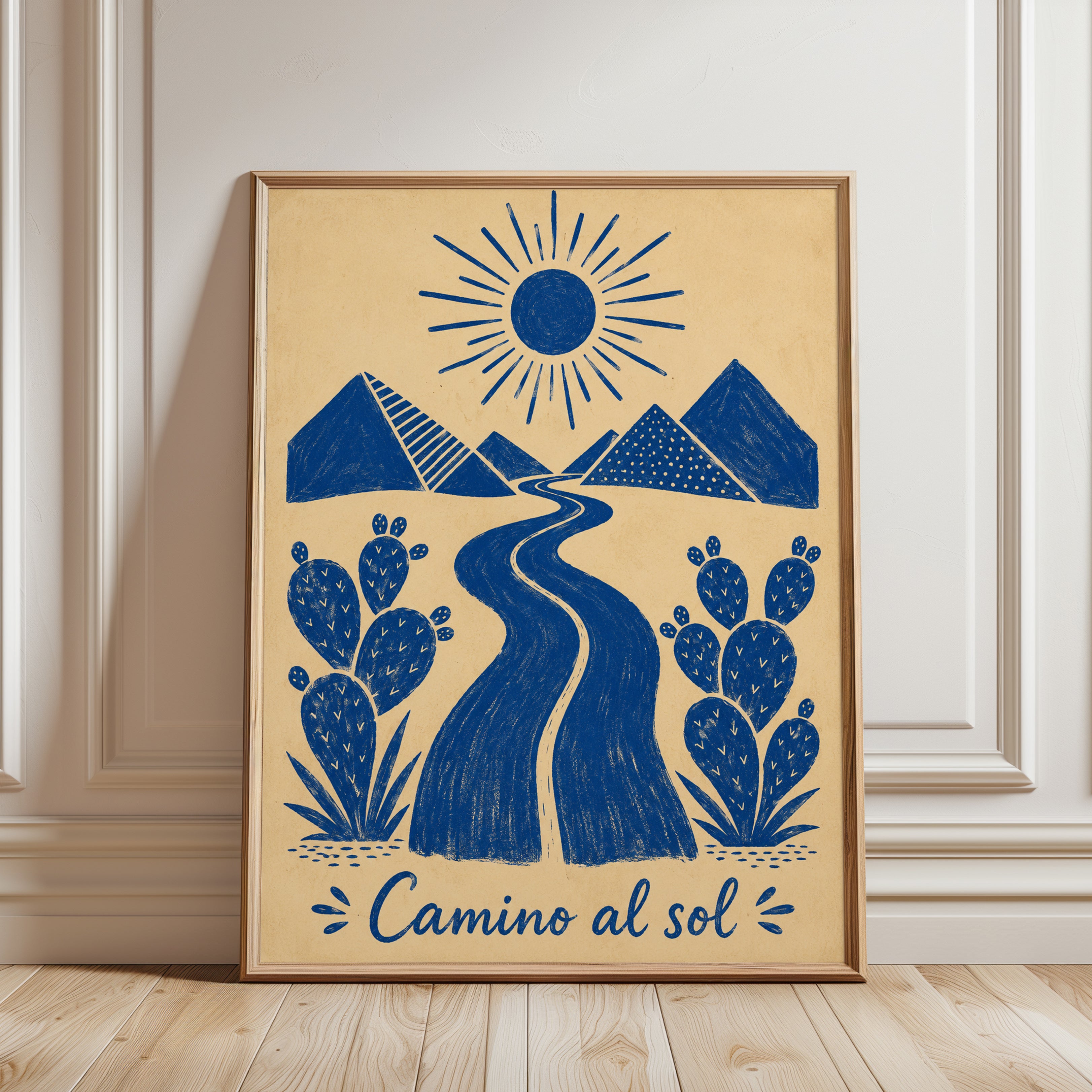 Folk Art Desert Landscape Print - framed detail