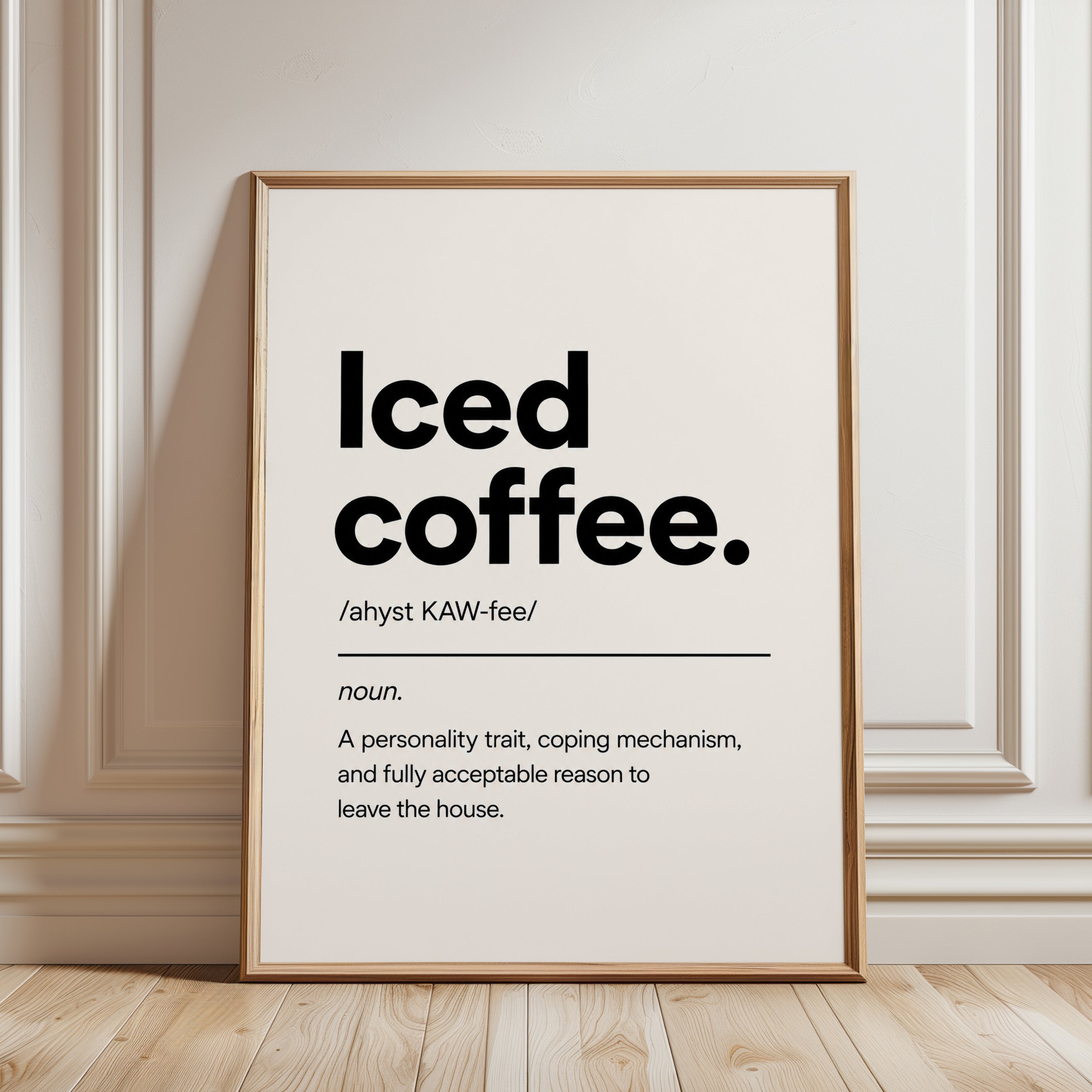 Typography Wall Art: Iced Coffee Definition - framed detail