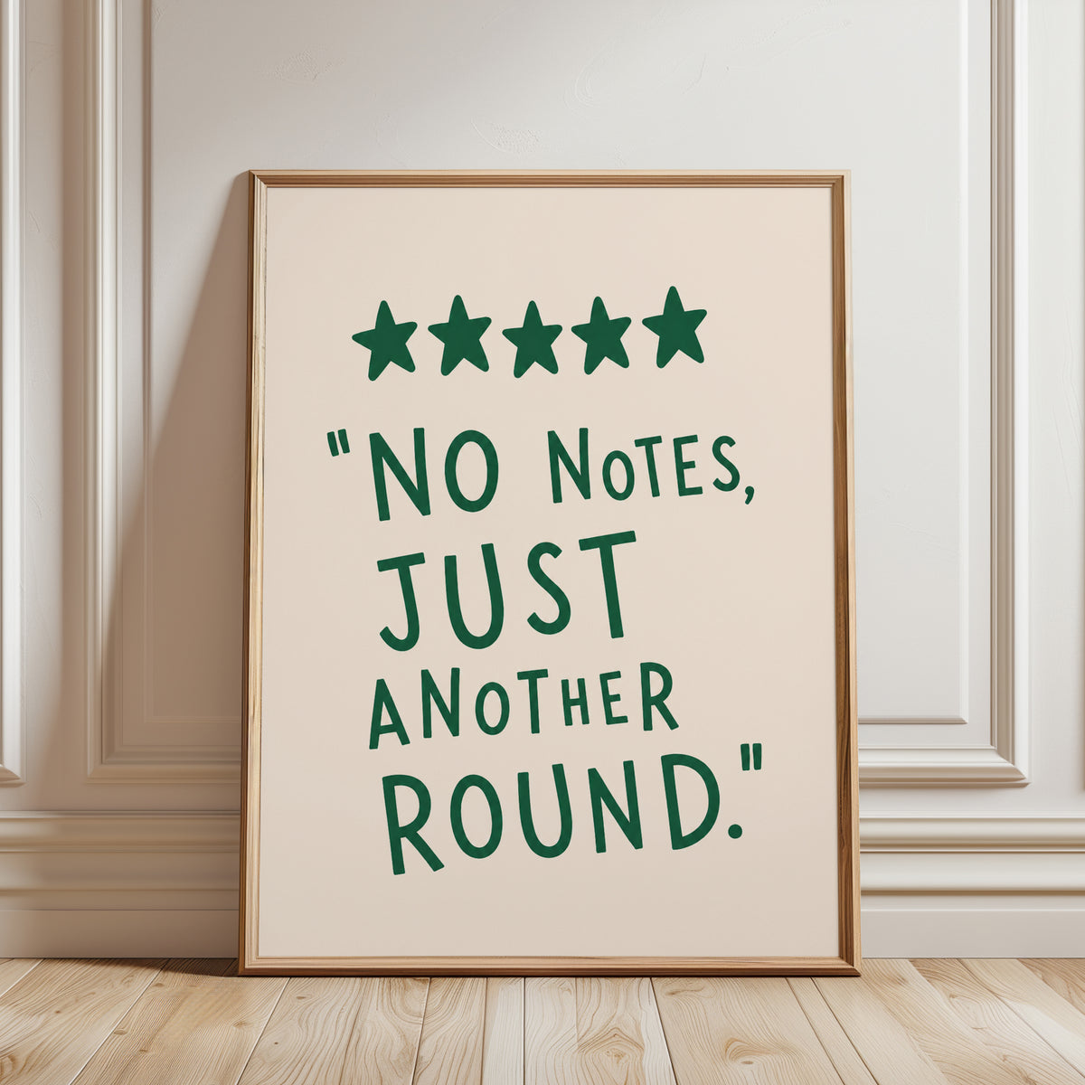 Witty Kitchen Wall Art: Five Star Review Quote (Green Cream Print) - framed detail