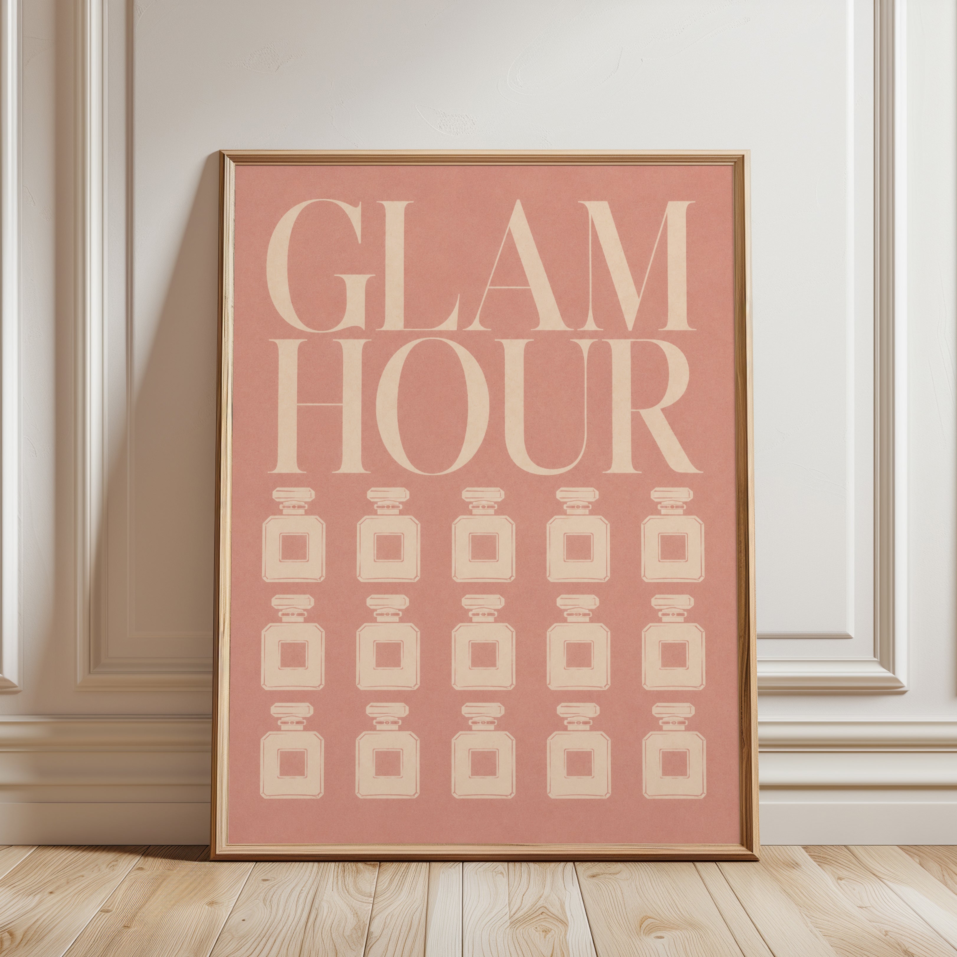Fashion Wall Art Print: Glam Hour Perfume Bottles - framed detail