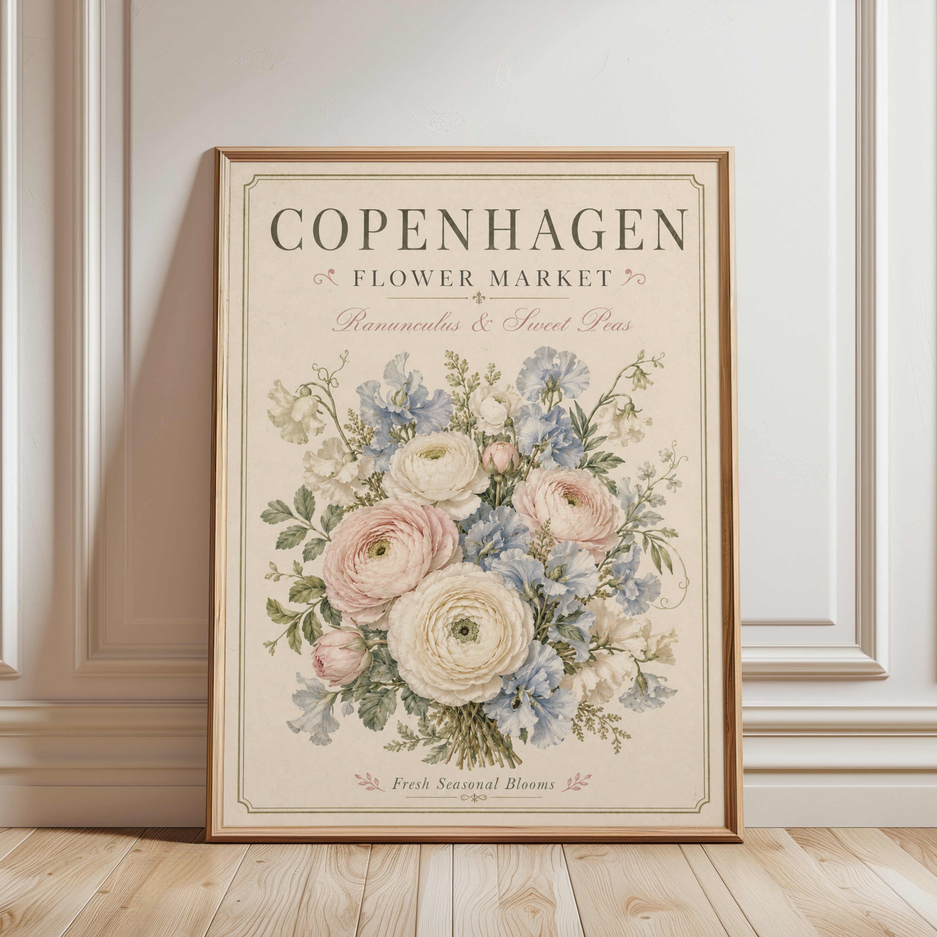 Vintage Floral Market Print — Copenhagen Flower Poster - framed detail