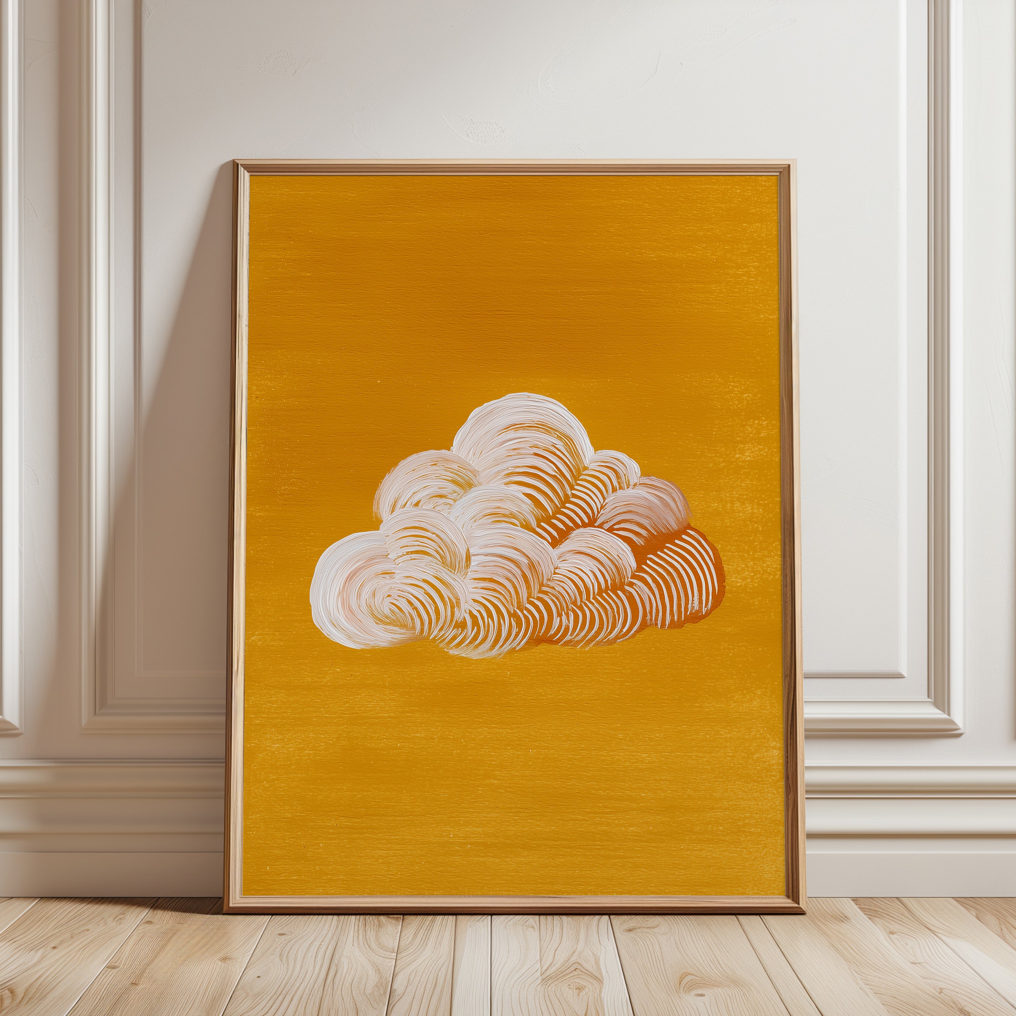 Mid-Century Modern Wall Art: Retro Cloud Illustration - framed detail