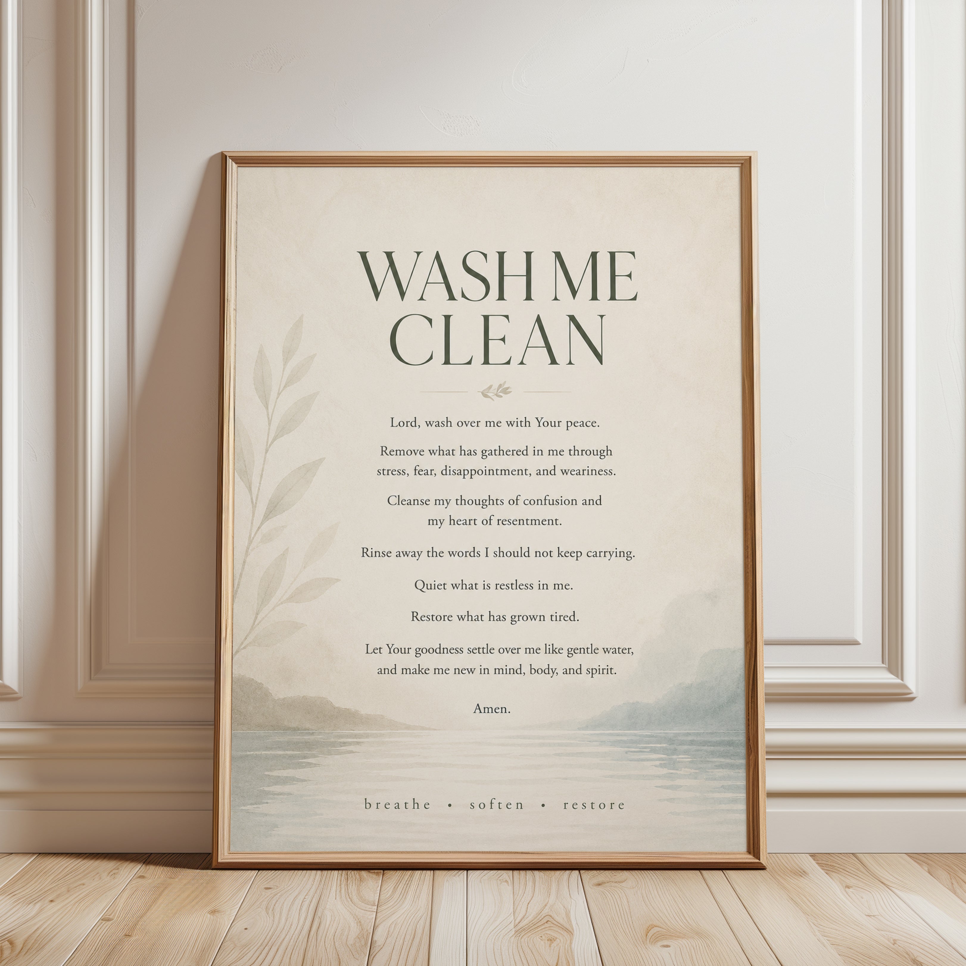 Bathroom Prayer Print – Wash Me Clean Wall Art - framed detail