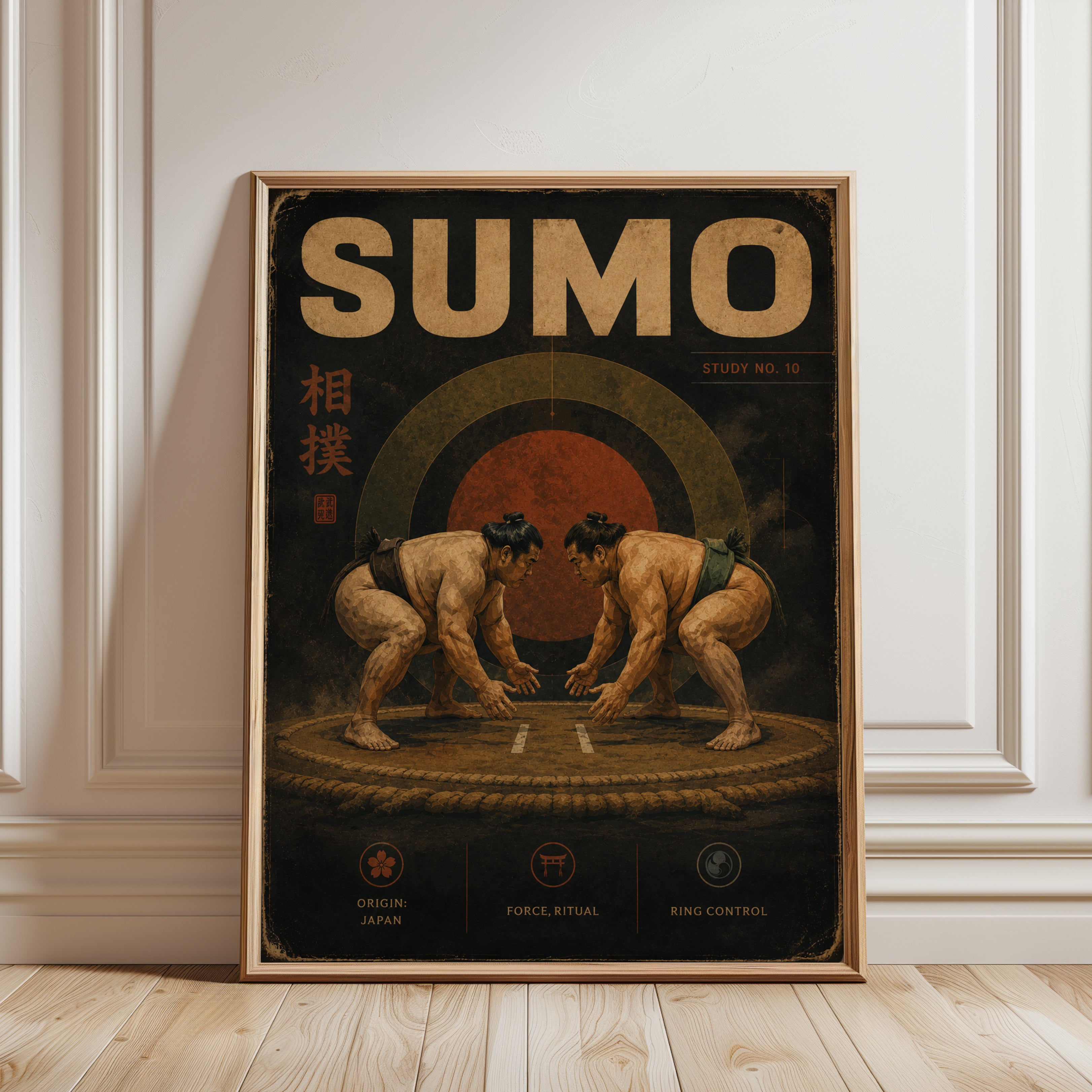 Sumo Wrestling Wall Art: Japanese Vintage Poster - framed detail