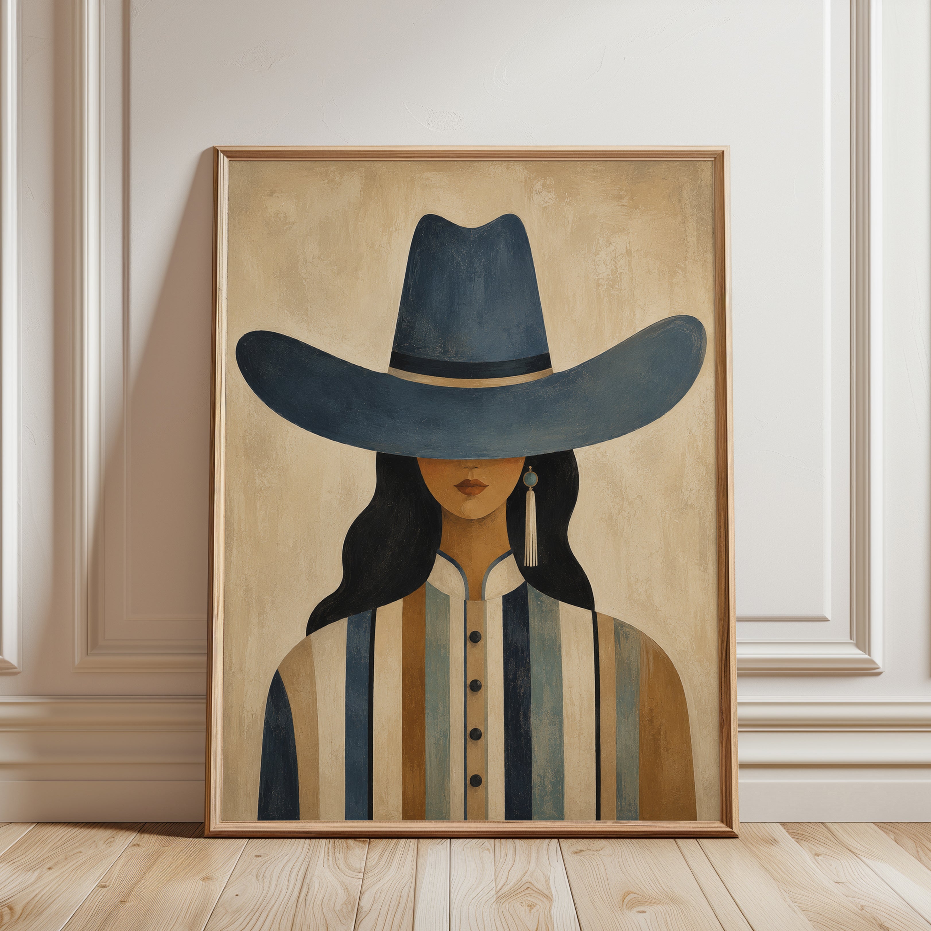 Western Woman Wall Art – Cowgirl Portrait Print - framed detail