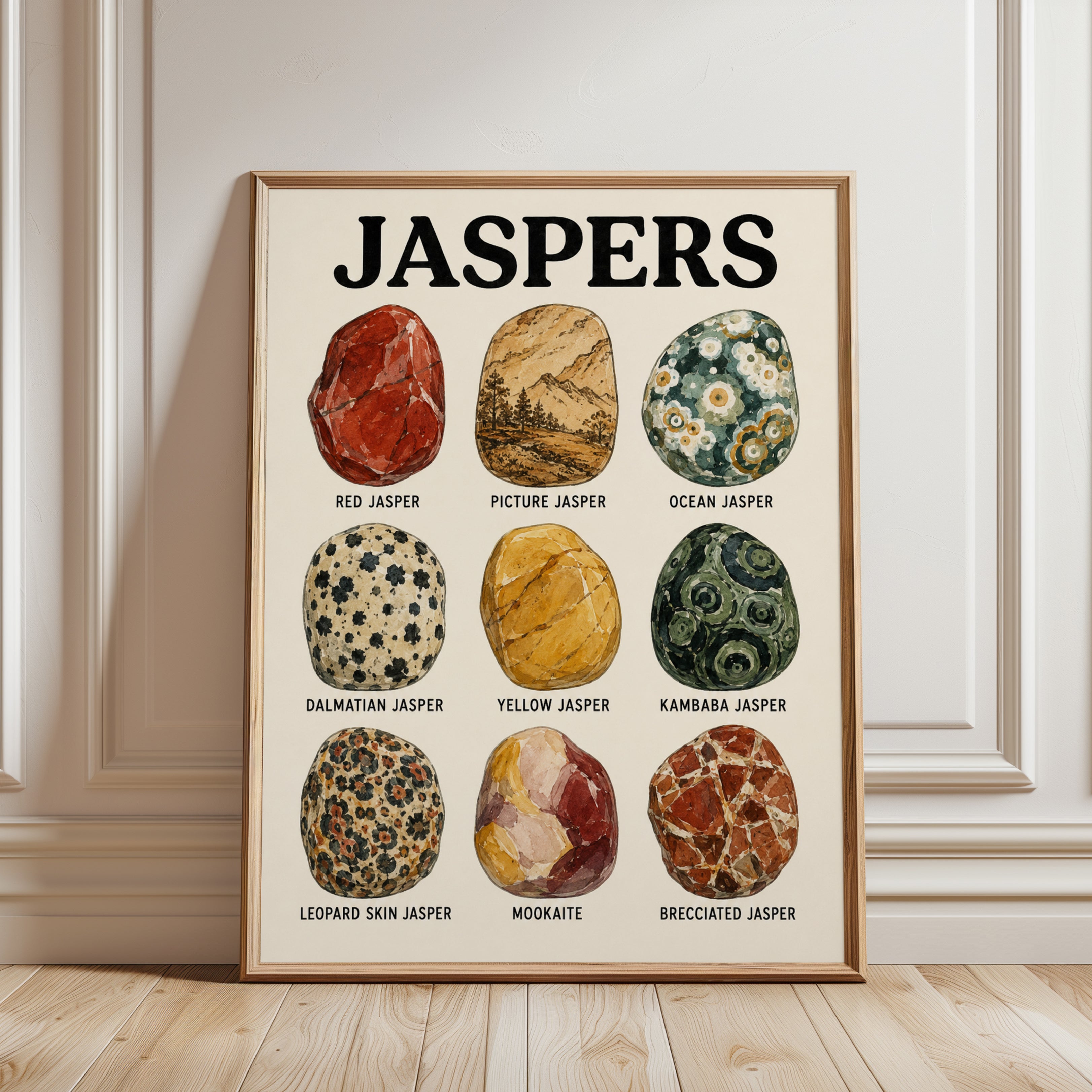 Jasper Stone Collection Art Print: Vintage Mineralogy Guide Poster - framed detail