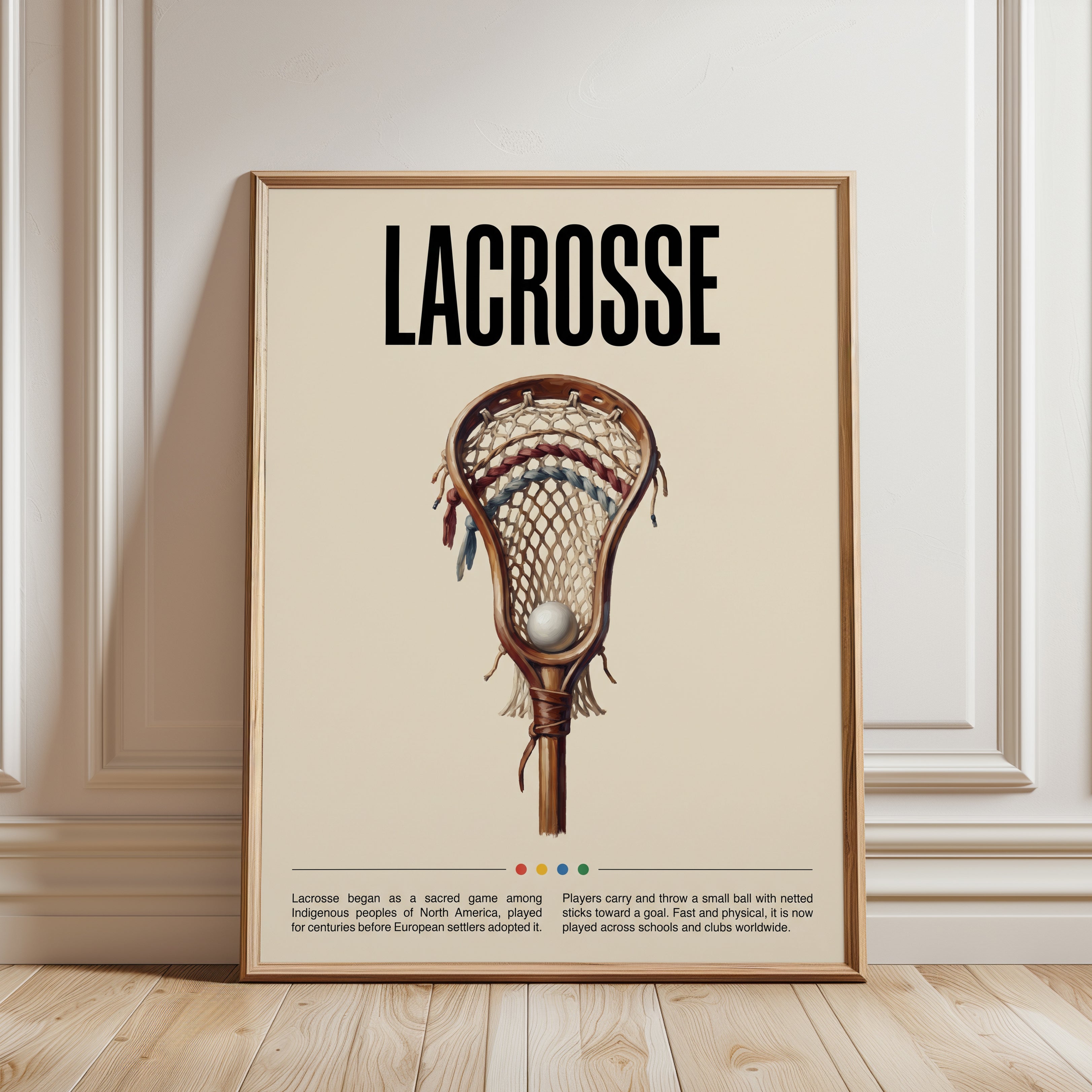 Vintage Lacrosse Player Educational Poster - framed detail