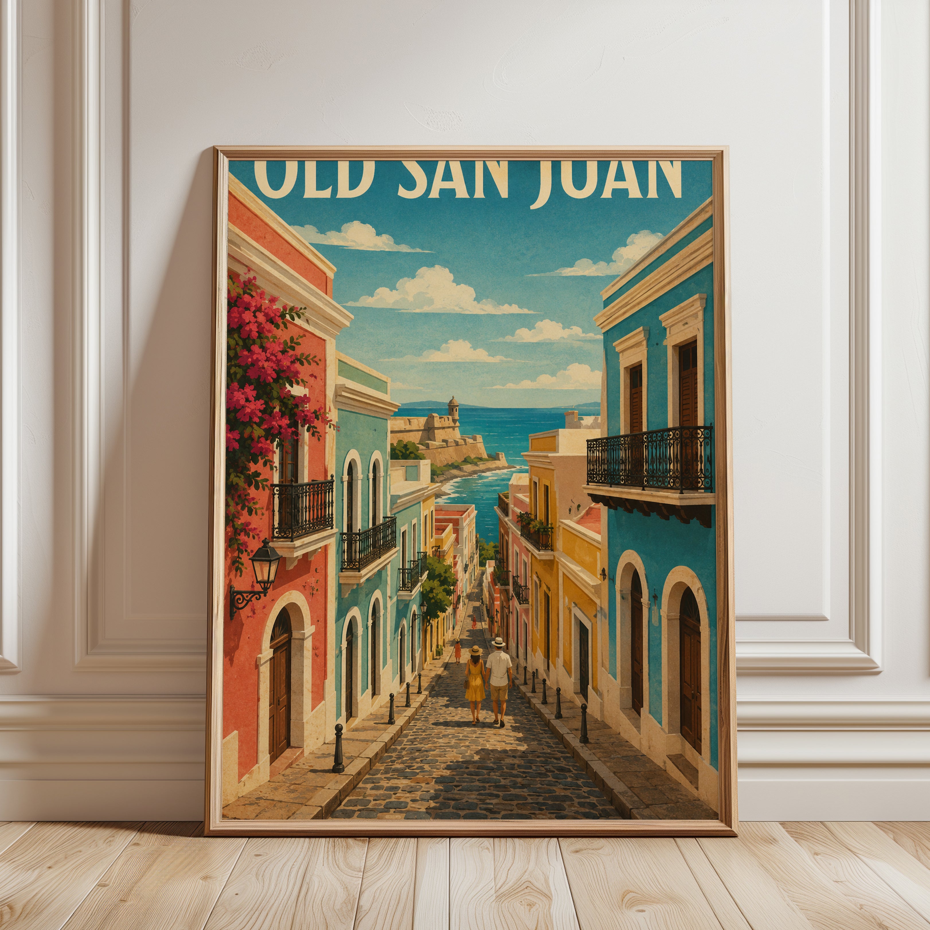 Old San Juan Travel Poster: Vintage Caribbean Street Art Print - framed detail