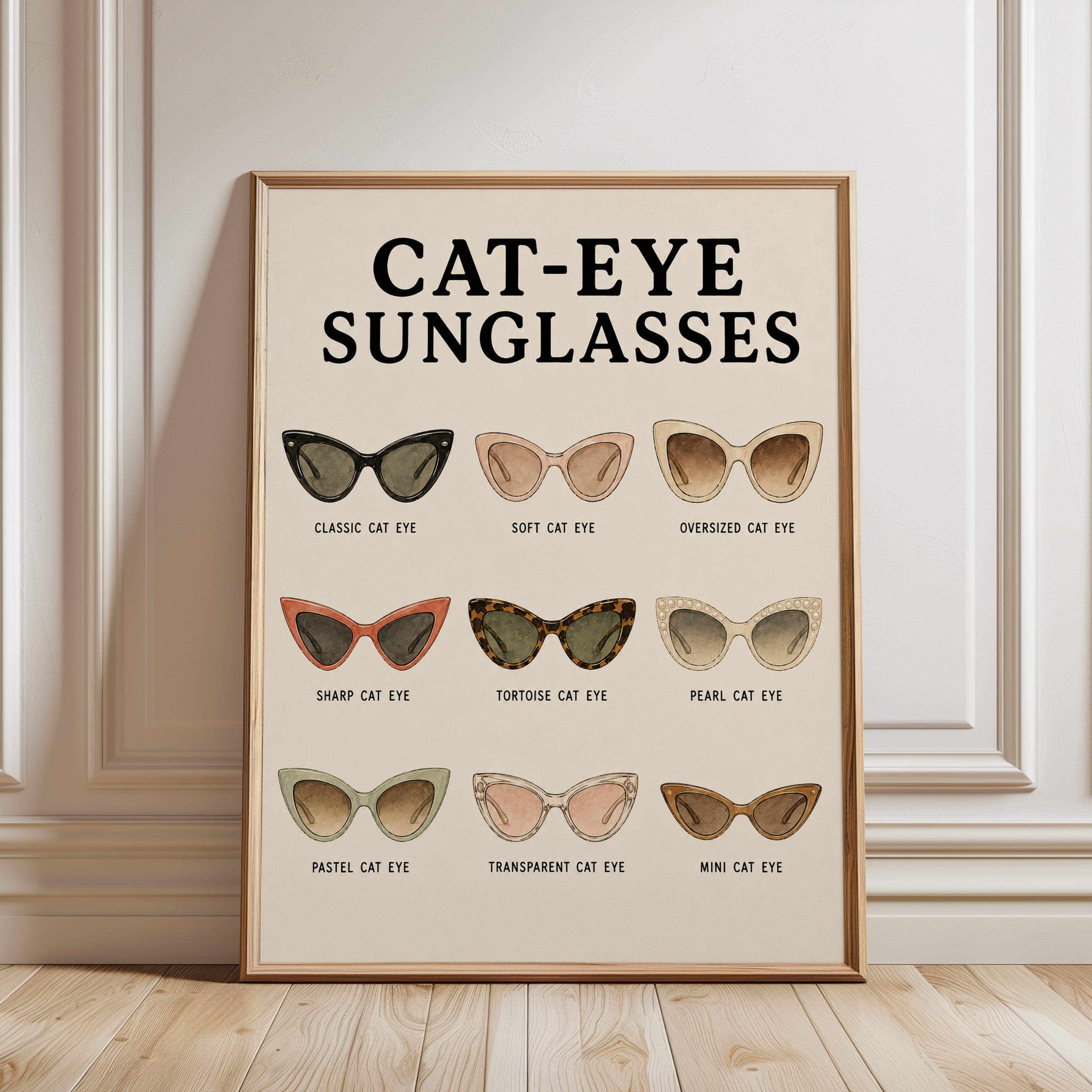 Cat-Eye Sunglasses Chart Print — Vintage Fashion Illustration - framed detail