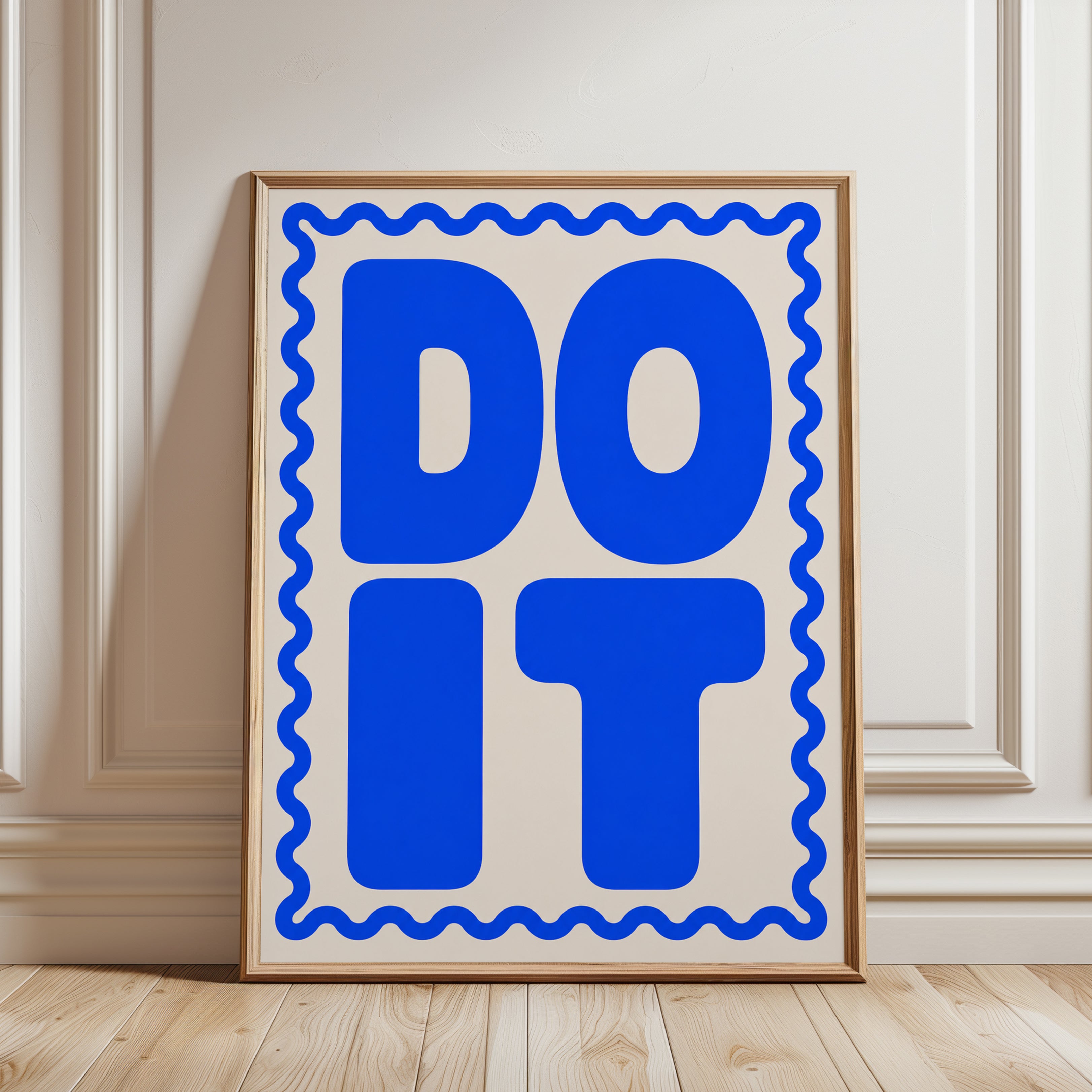 Do It Typography Poster: Bold Blue Motivational Wall Art - framed detail
